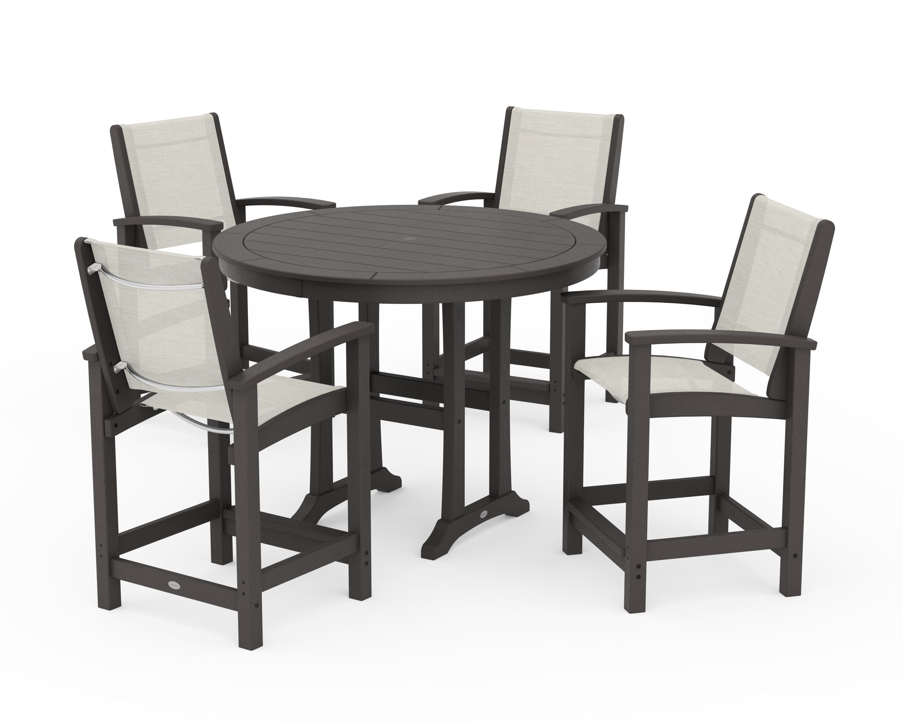 POLYWOOD Coastal 5-Piece Counter Set in Vintage Coffee / Parchment Sling