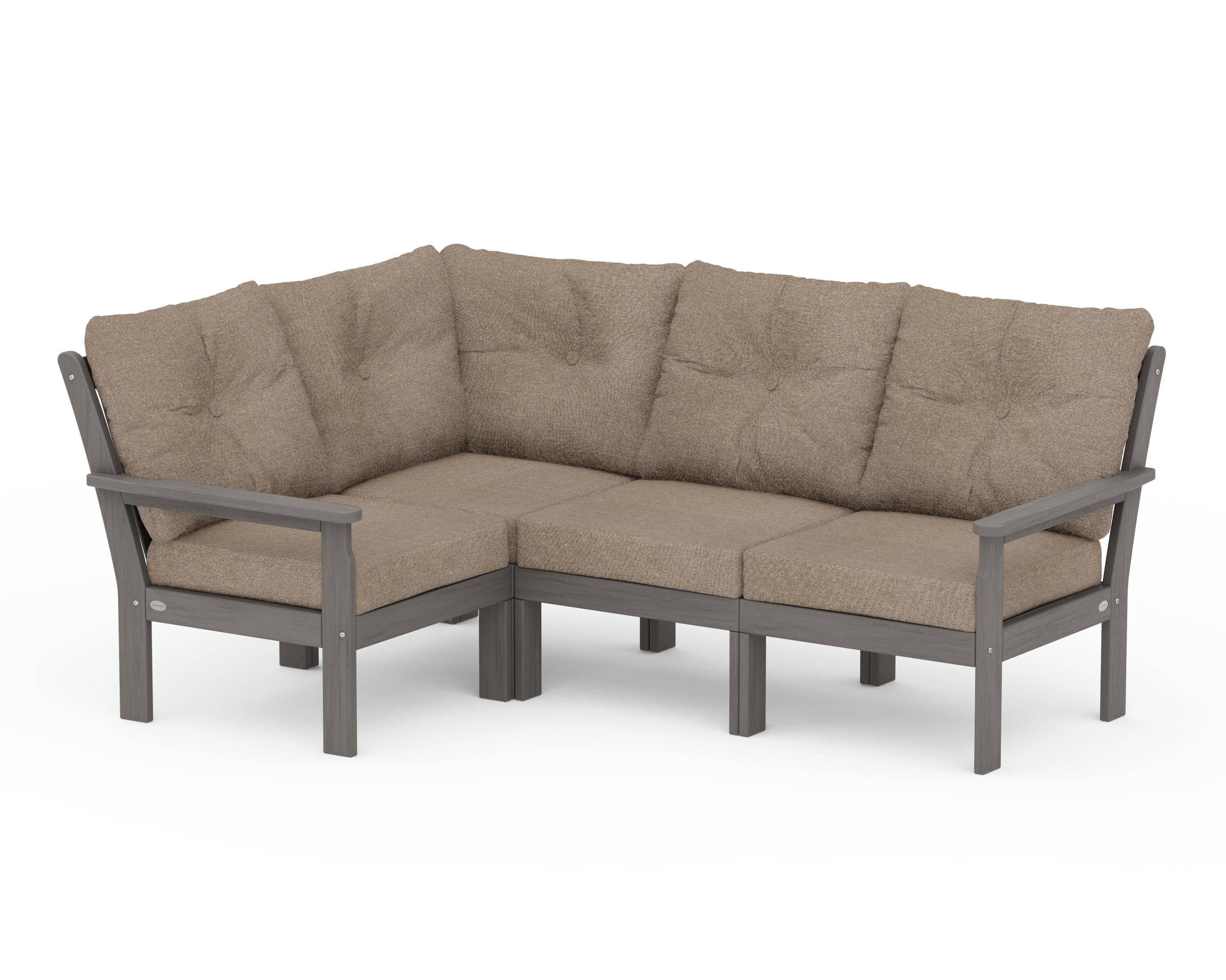 POLYWOOD Vineyard 4-Piece Sectional in Driftwood / Spiced Burlap