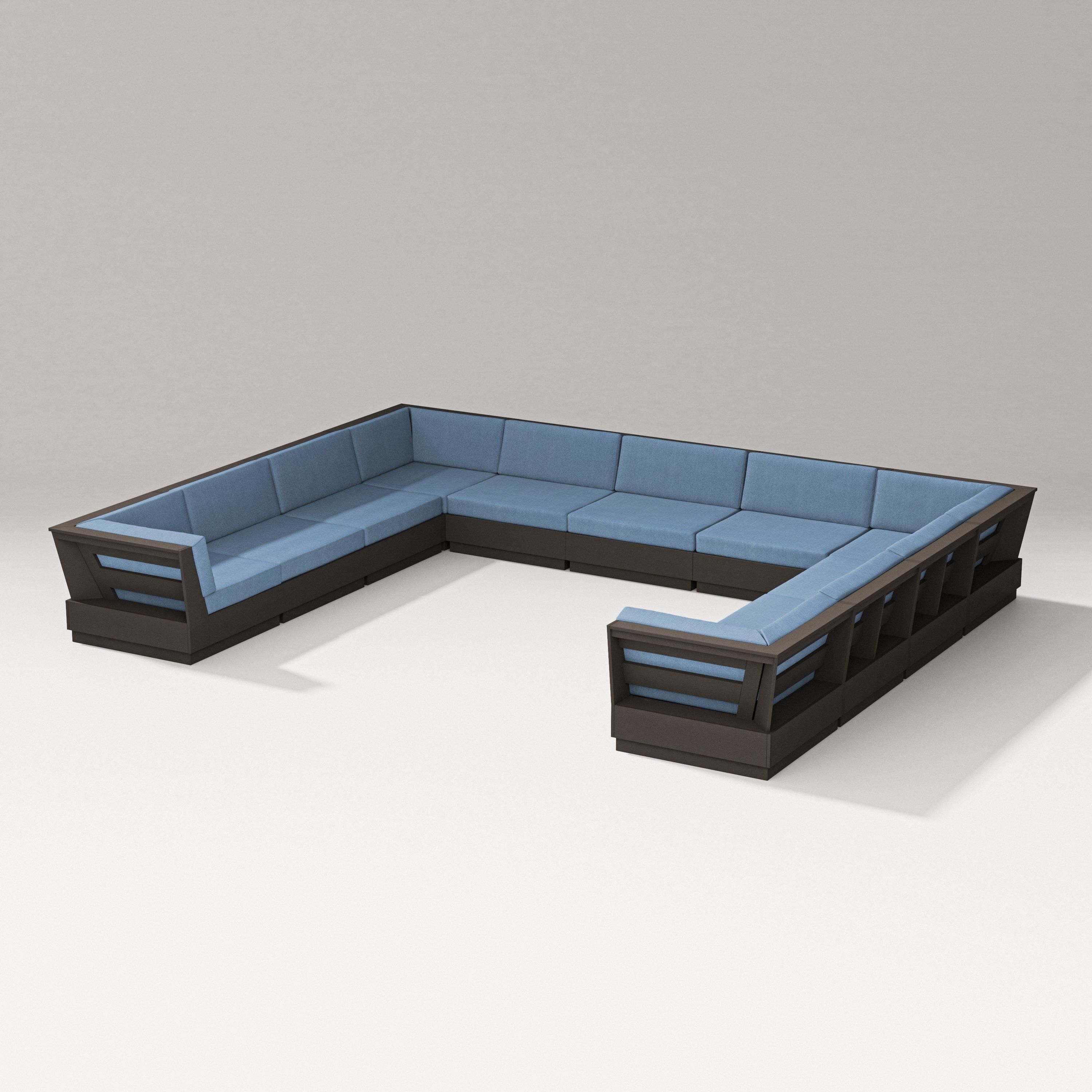PW Designer Series Elevate Large U-Shaped Sectional in Vintage Coffee / Sky Blue