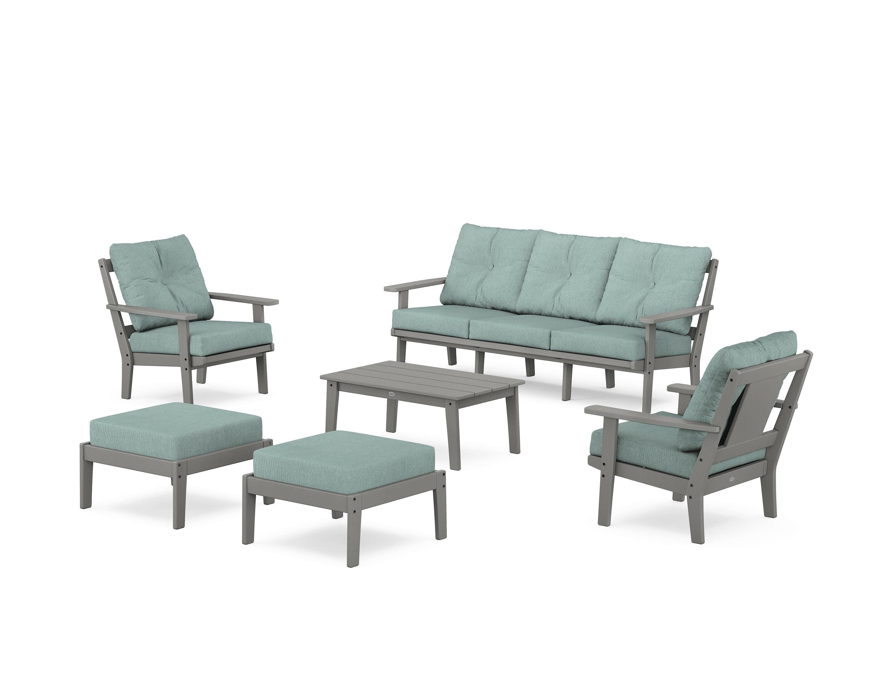 POLYWOOD Prairie 6-Piece Lounge Sofa Set in Slate Grey / Glacier Spa