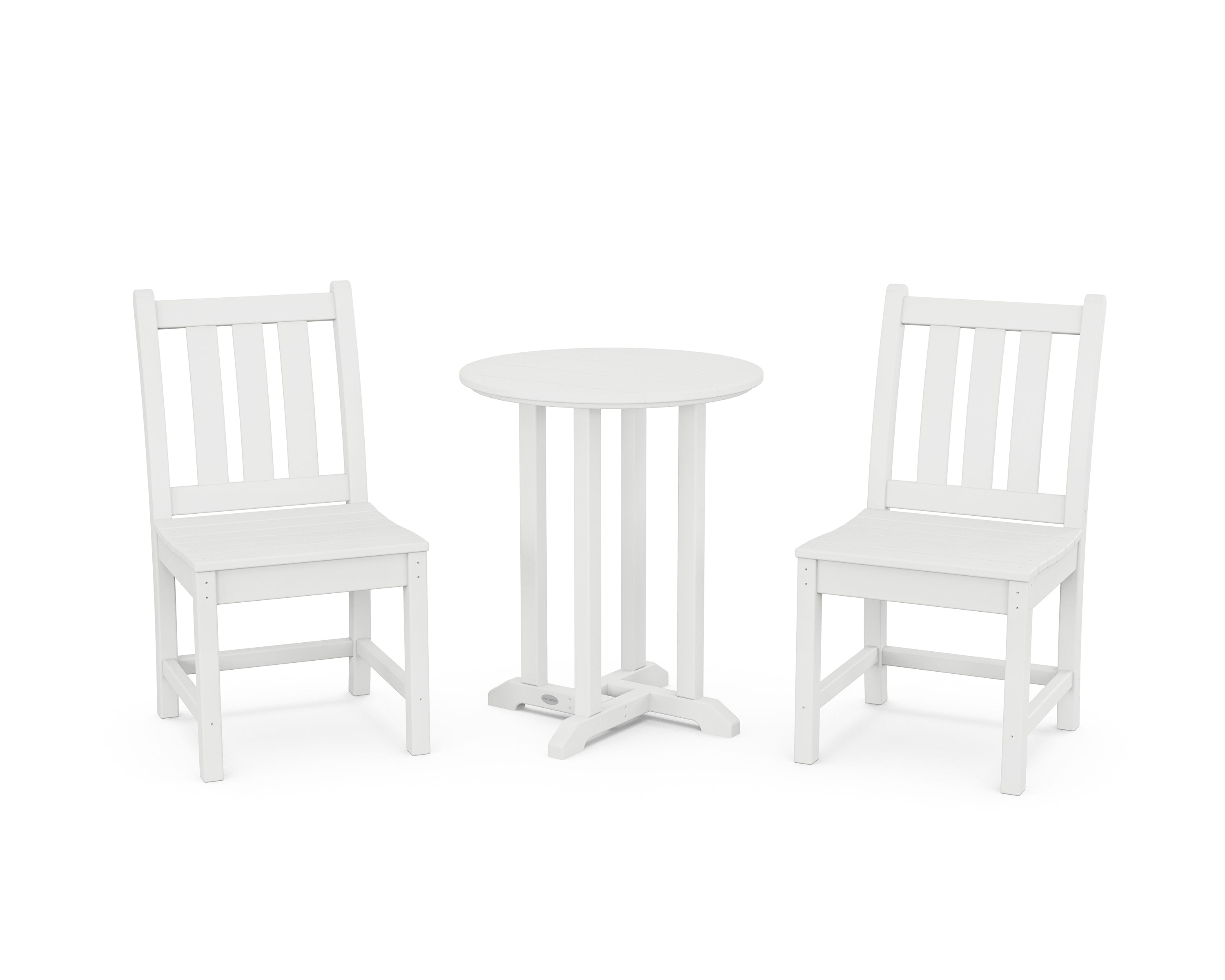 POLYWOOD Traditional Garden Side Chair 3-Piece Round Bistro Dining Set in White
