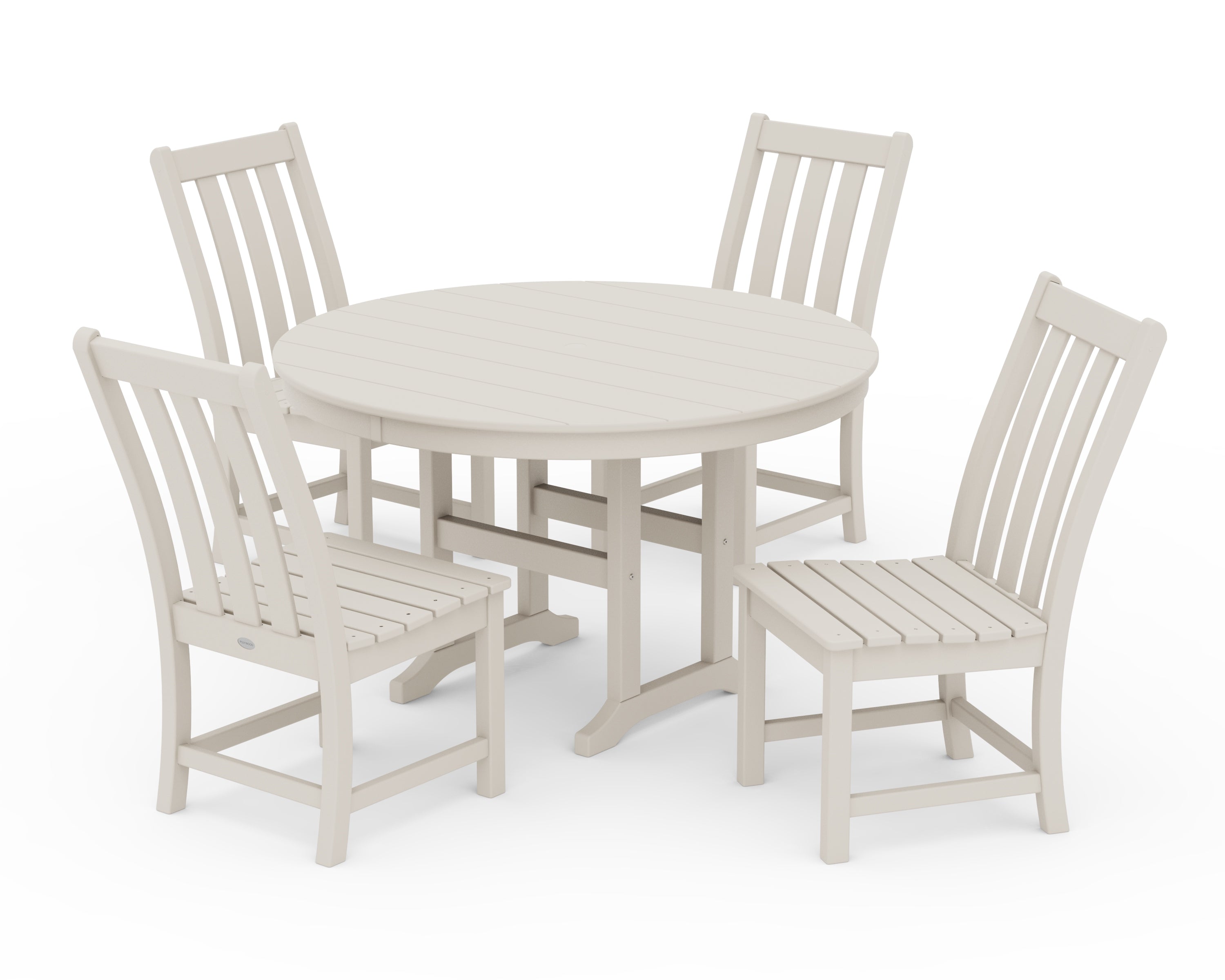 POLYWOOD Vineyard 5-Piece Round Farmhouse Side Chair Dining Set in Sand