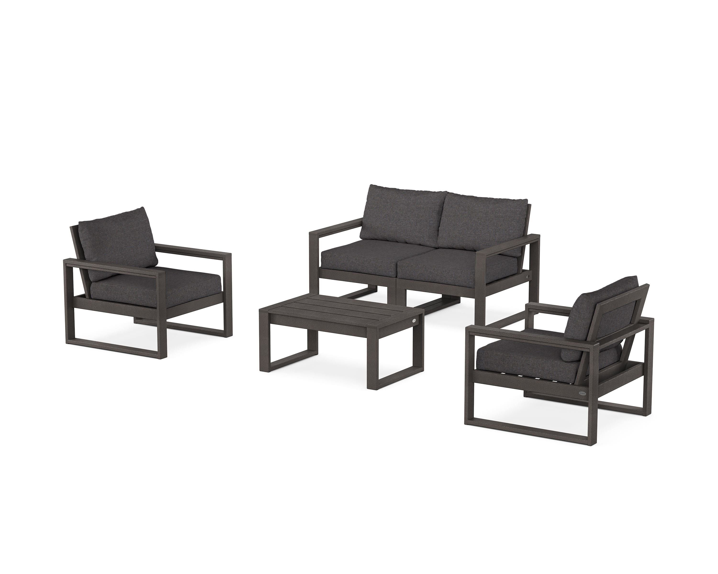 POLYWOOD EDGE Sectional 4-Piece Deep Seating Set with Loveseat in Vintage Coffee / Ash Charcoal