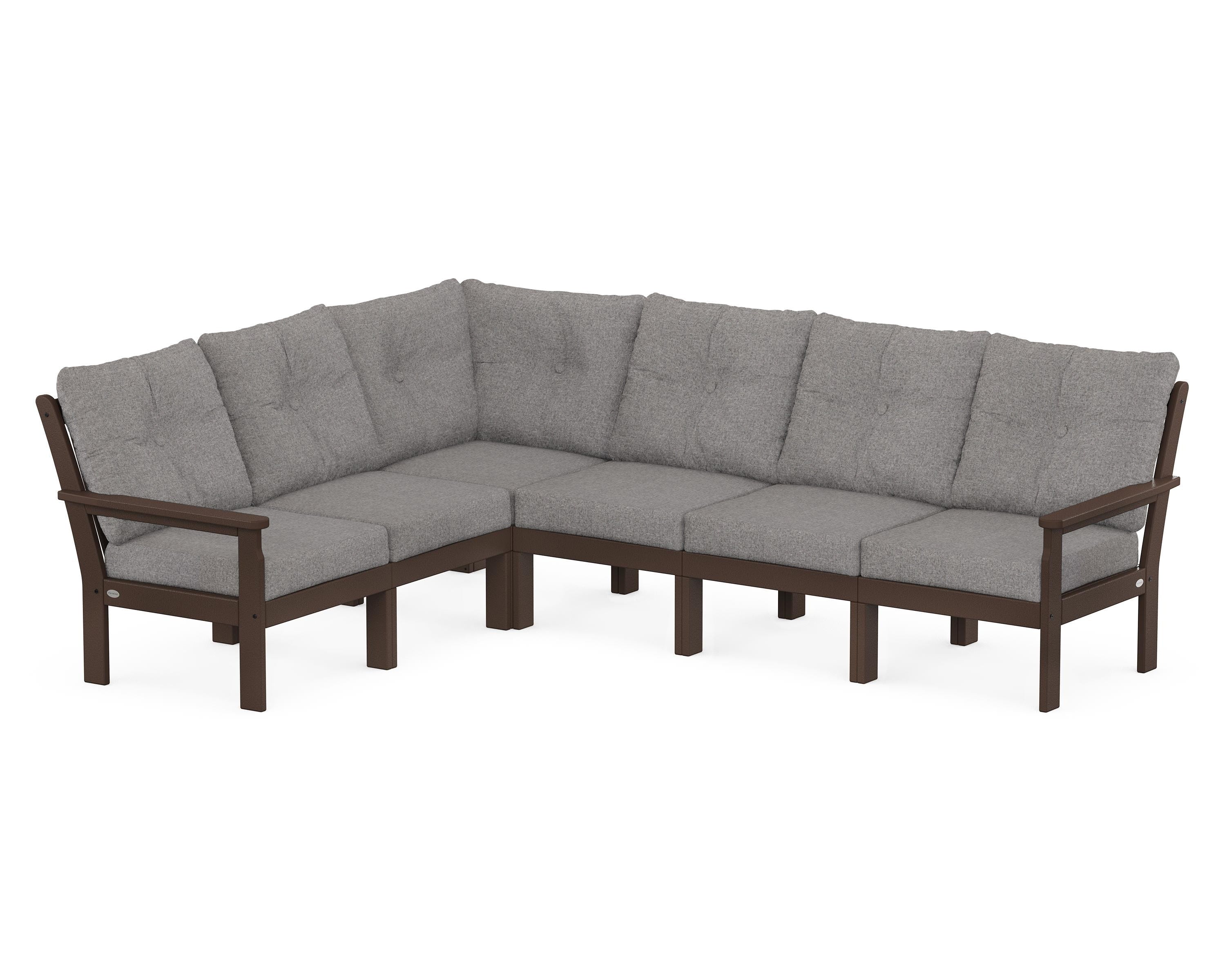 POLYWOOD Vineyard 6-Piece Sectional in Mahogany / Grey Mist