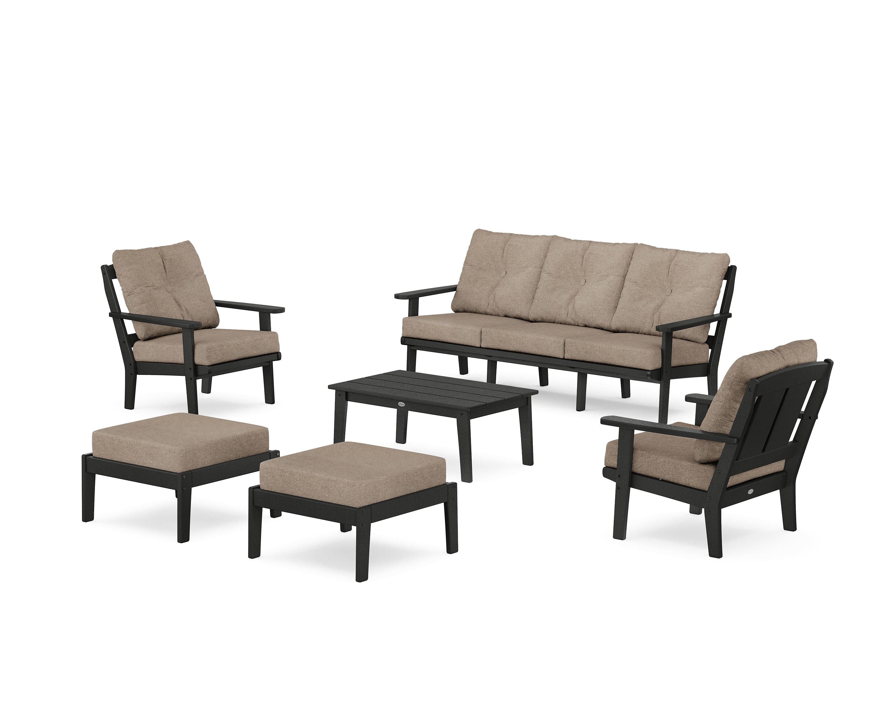 POLYWOOD Mission 6-Piece Lounge Sofa Set in Black / Spiced Burlap