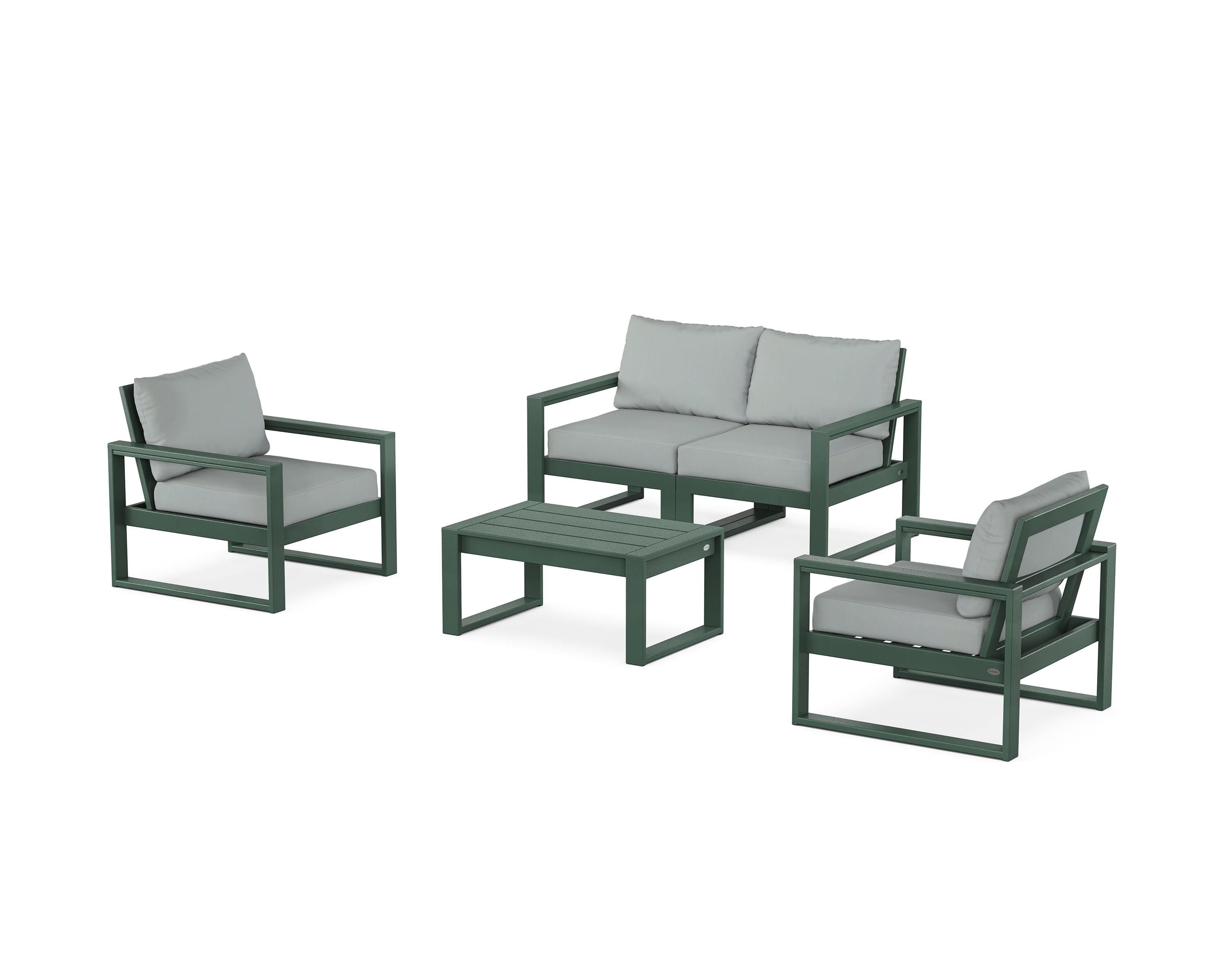POLYWOOD EDGE Sectional 4-Piece Deep Seating Set with Loveseat in Green / Spa