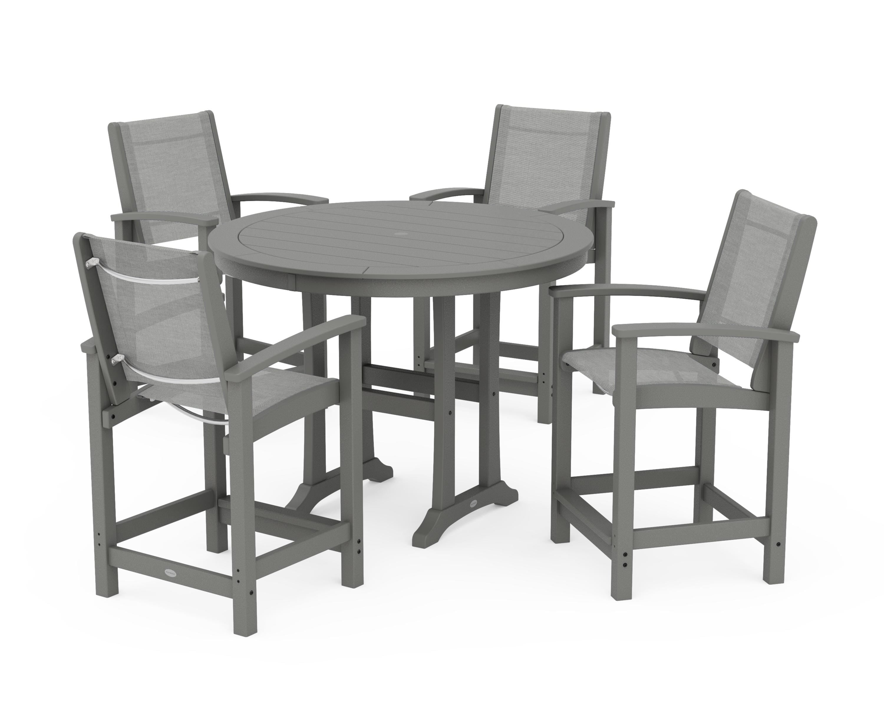 POLYWOOD Coastal 5-Piece Counter Set in Slate Grey / Metallic Sling