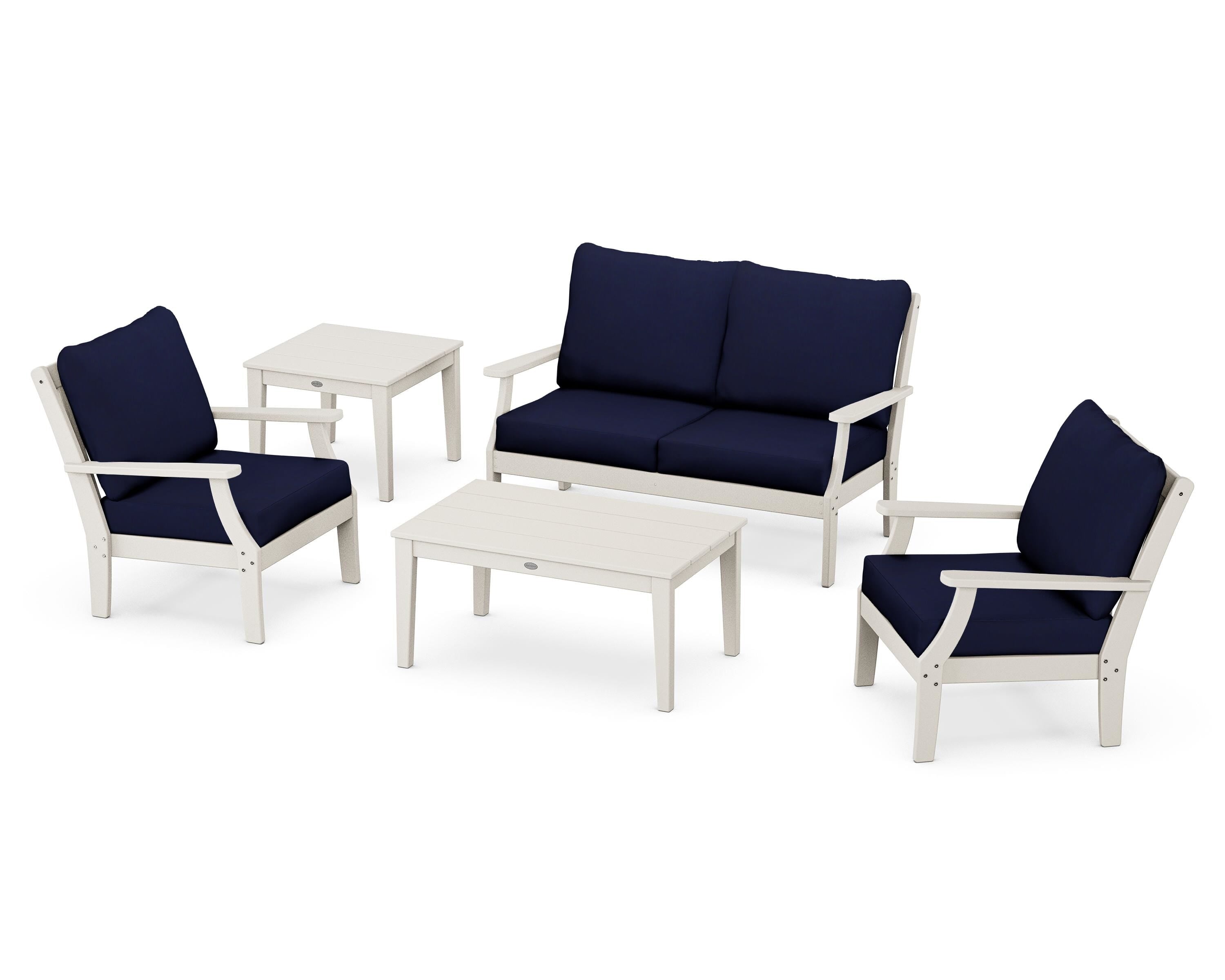 POLYWOOD Braxton 5-Piece Deep Seating Set in Sand / Navy