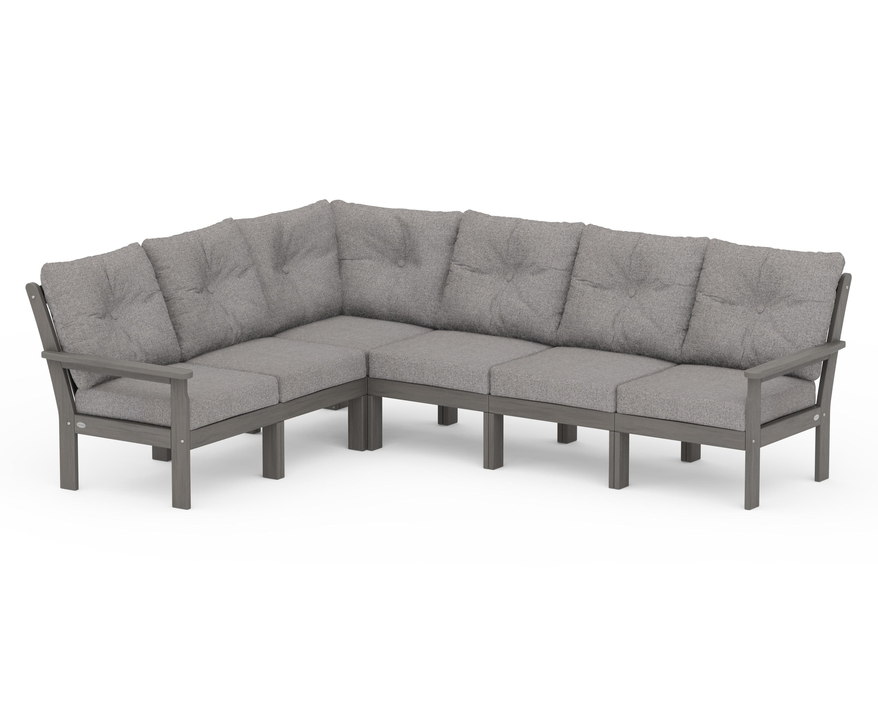 POLYWOOD Vineyard 6-Piece Sectional in Driftwood / Grey Mist