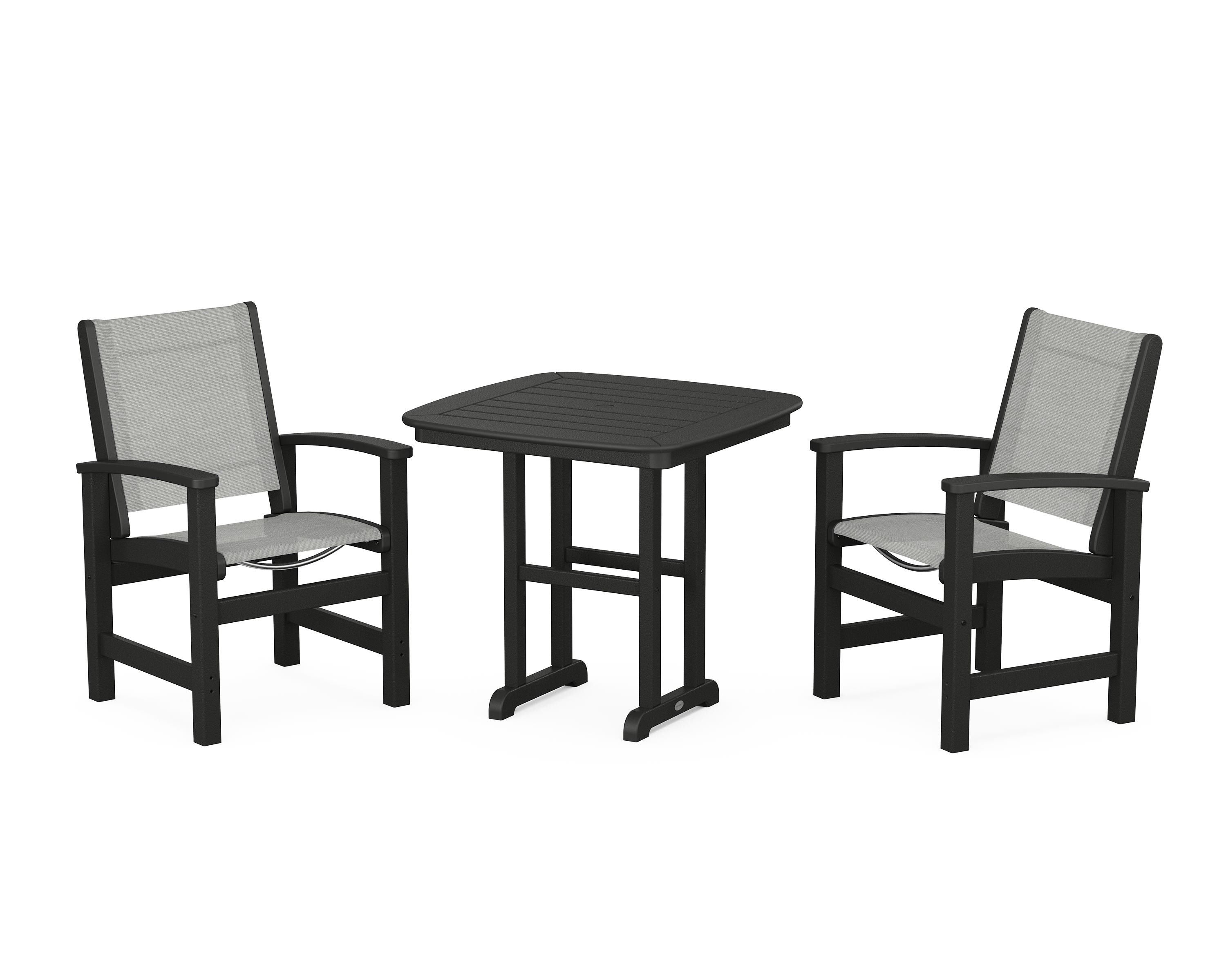 POLYWOOD Coastal 3-Piece Dining Set in Black / Metallic Sling