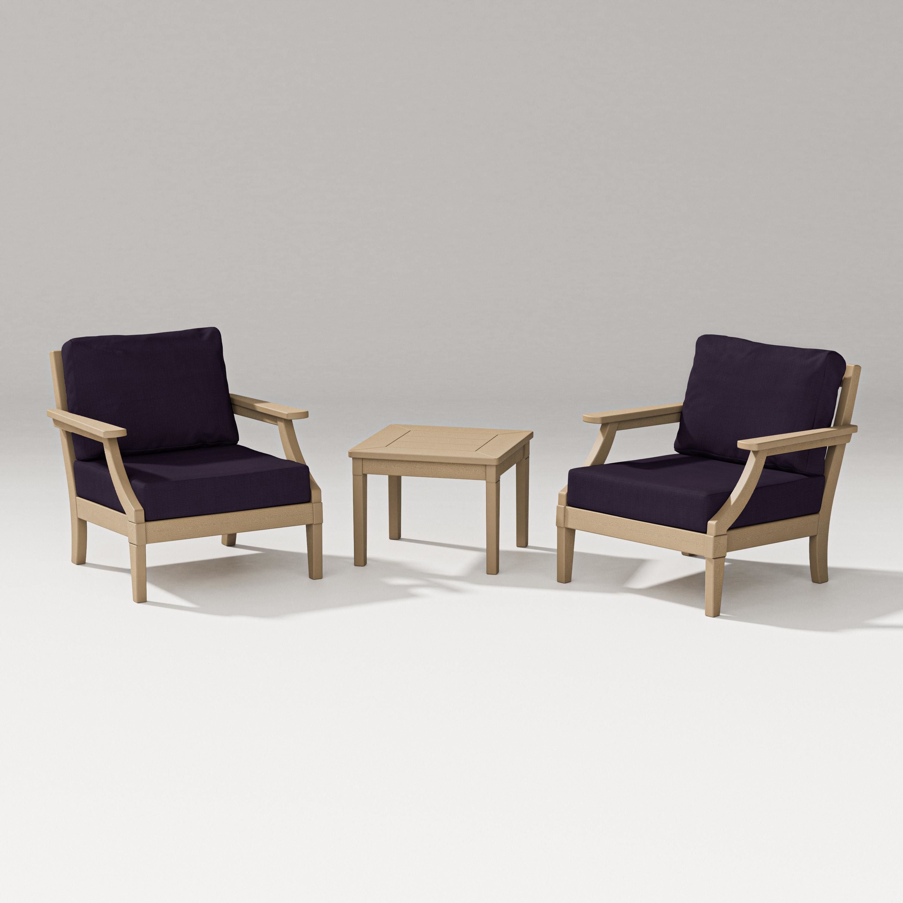 PW Designer Series Estate 3-Piece Lounge Chair Set in Vintage Sahara / Navy Linen