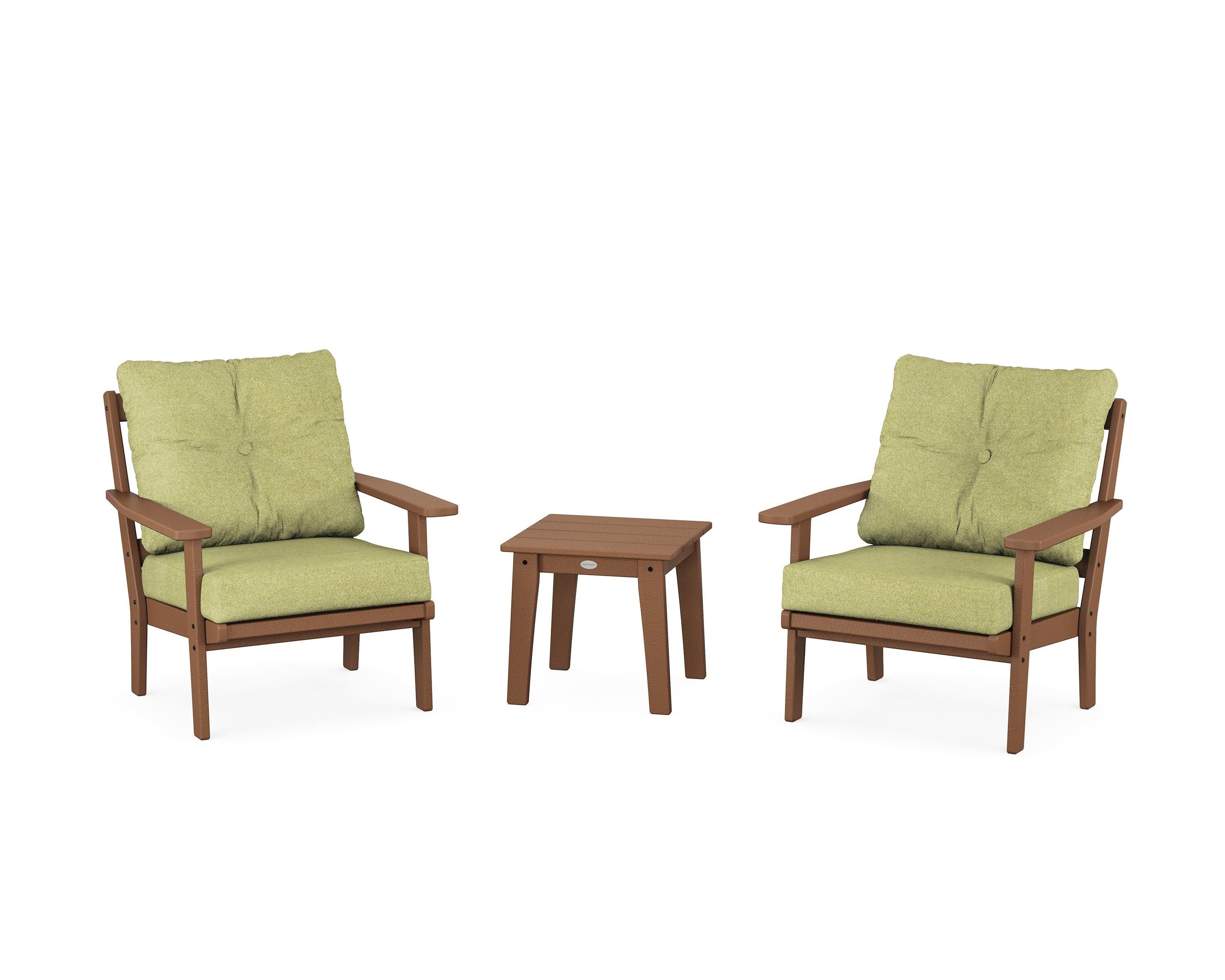 POLYWOOD Prairie 3-Piece Deep Seating Set in Teak / Chartreuse Boucle