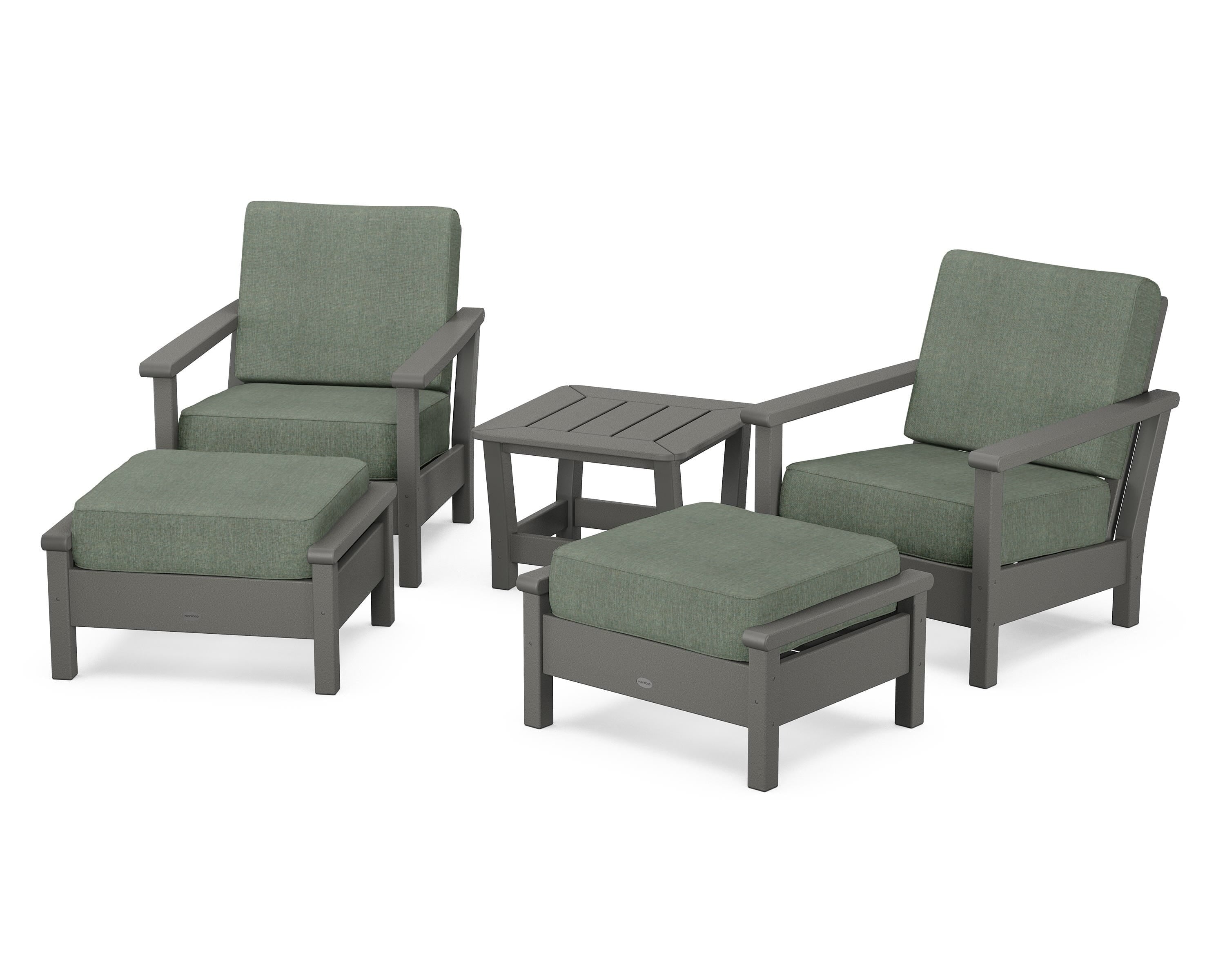 POLYWOOD Harbour 5-Piece Deep Seating Chair Set in Slate Grey / Cast Sage