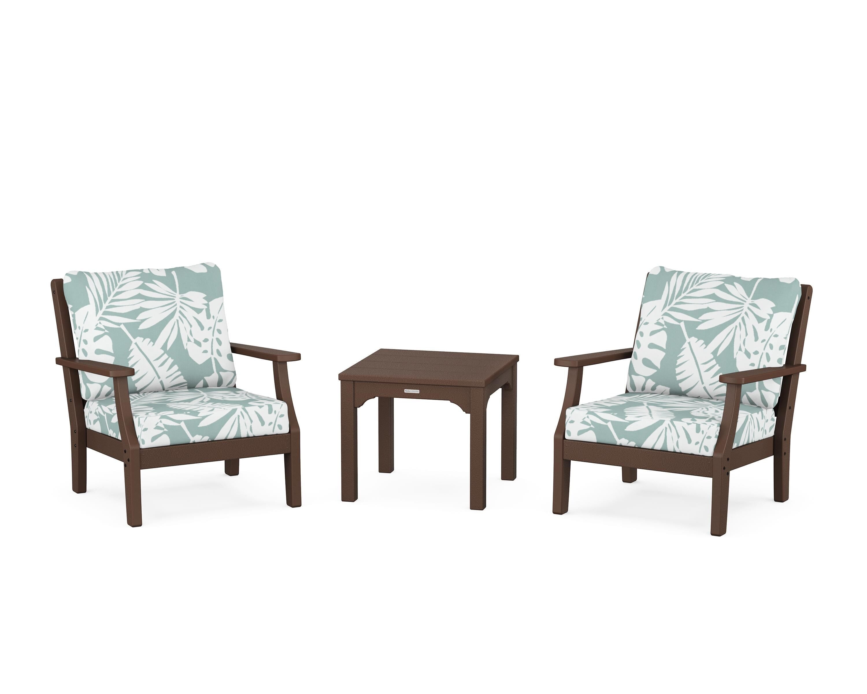 Martha Stewart by POLYWOOD Chinoiserie 3-Piece Deep Seating Set in Mahogany / Leaf Glacier Spa