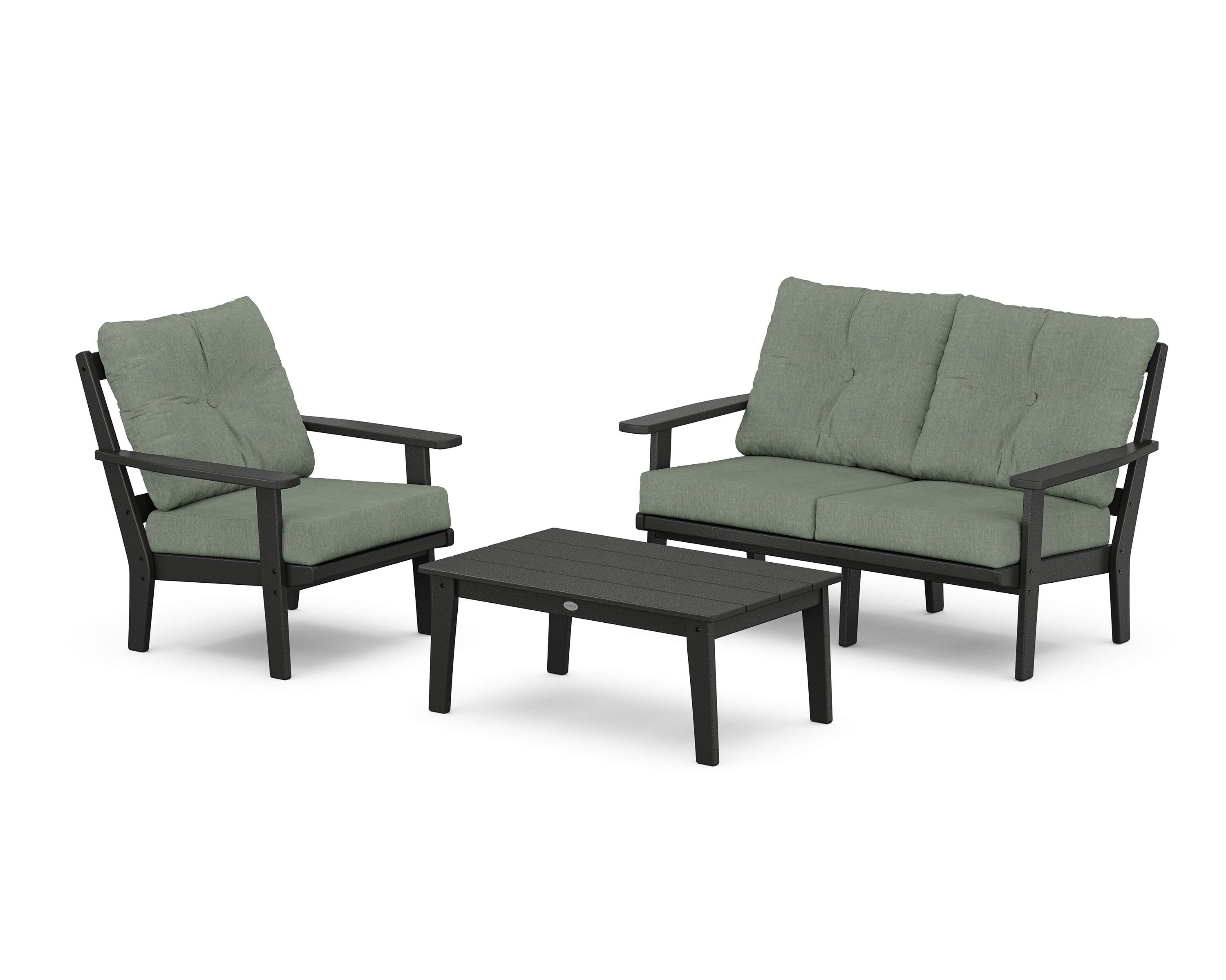 POLYWOOD Oxford 3-Piece Deep Seating Set with Loveseat in Black / Cast Sage