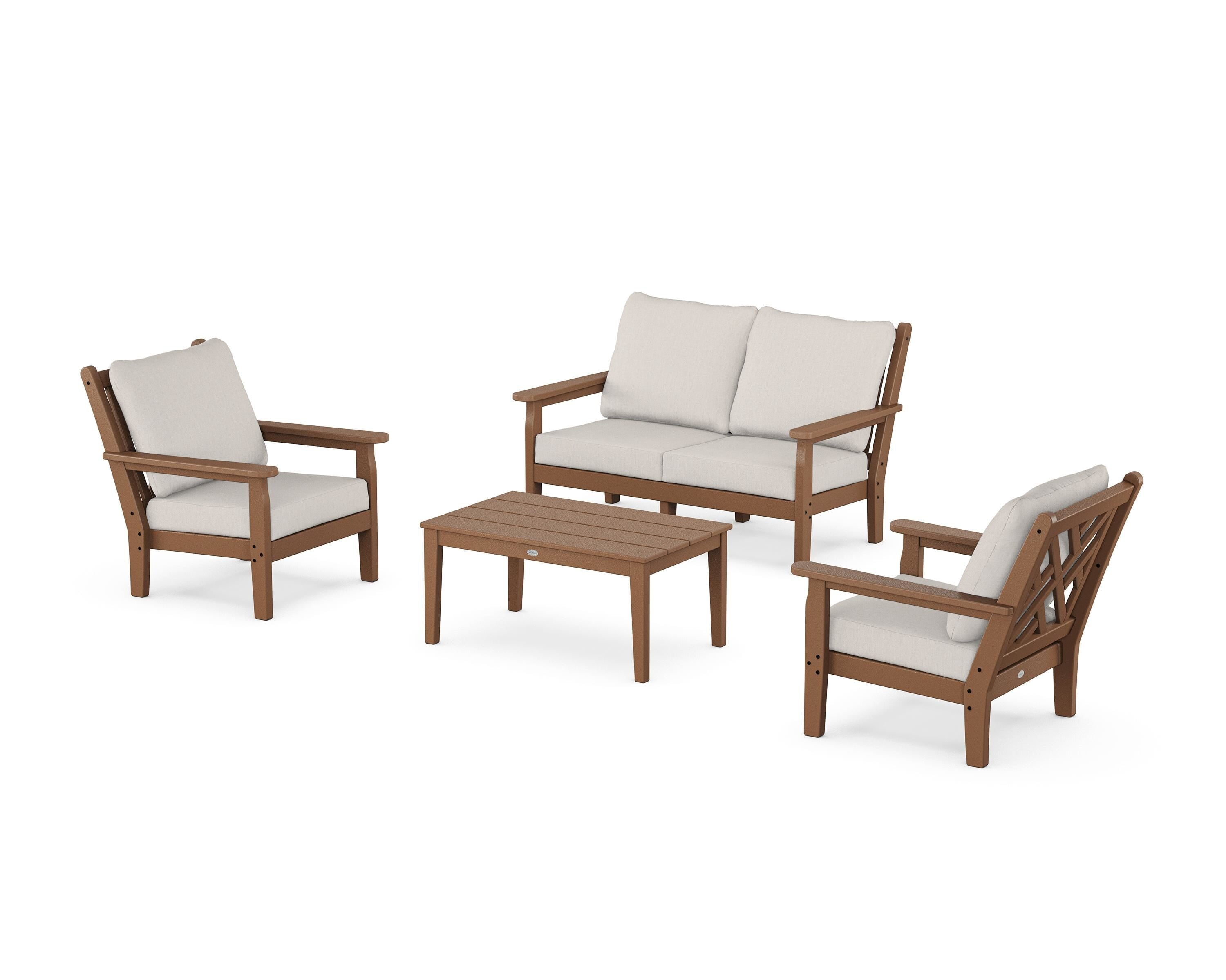 POLYWOOD Chippendale 4-Piece Deep Seating Set with Loveseat in Teak / Cast Ash