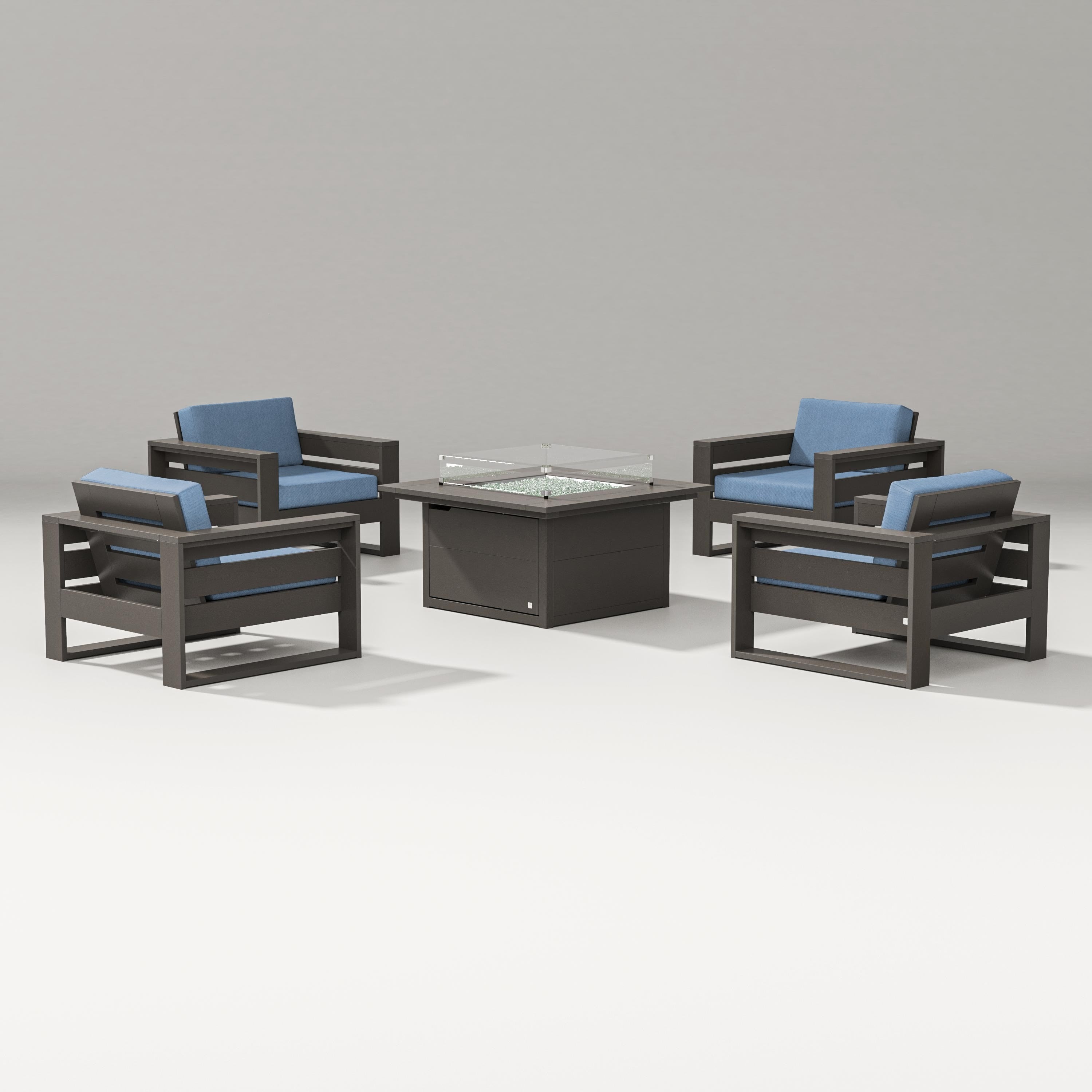 PW Designer Series Latitude 5-Piece Lounge Fire Table Set in Vintage Coffee / Sky Blue