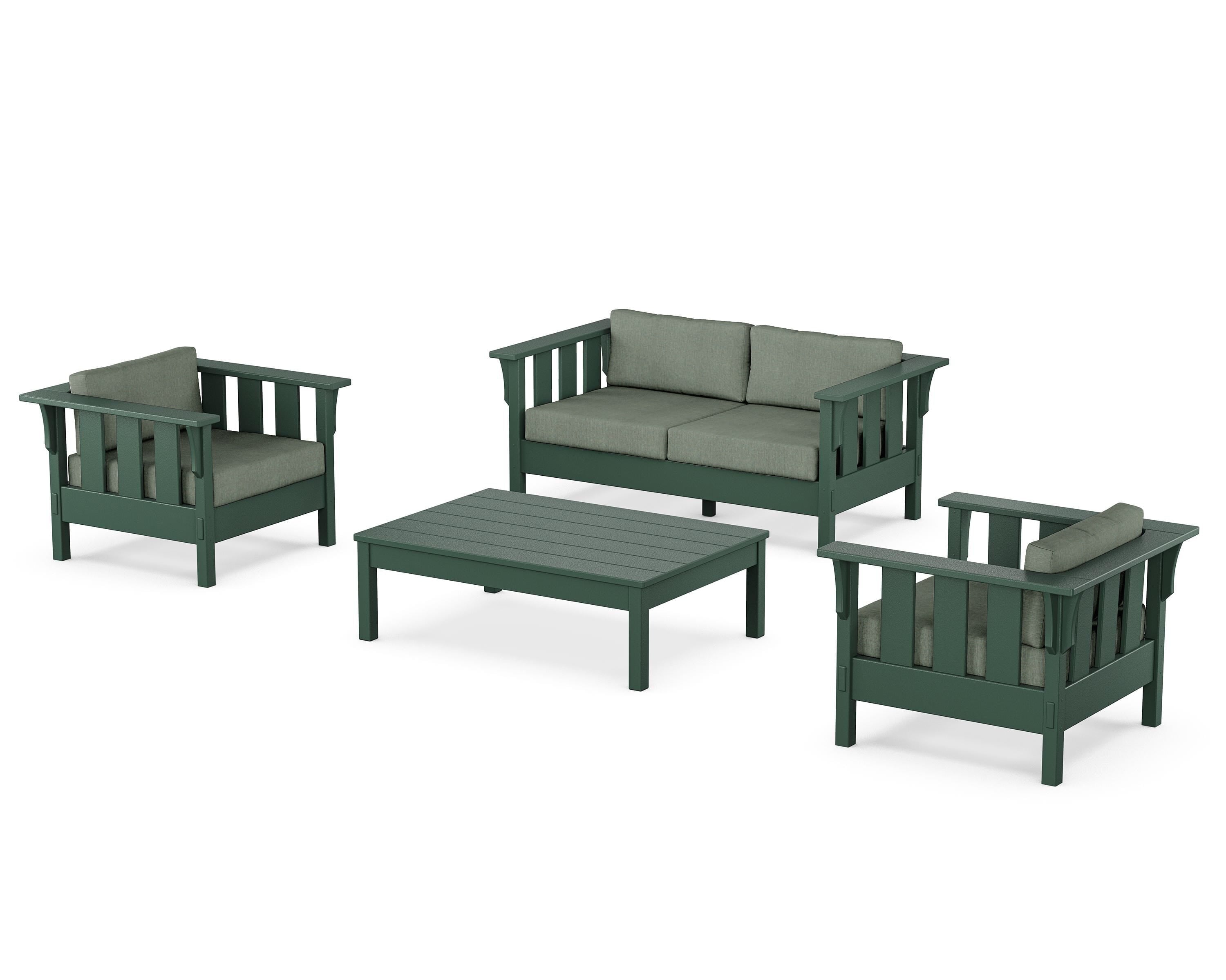 Martha Stewart by POLYWOOD Acadia 4-Piece Deep Seating Set with Loveseat in Green / Cast Sage