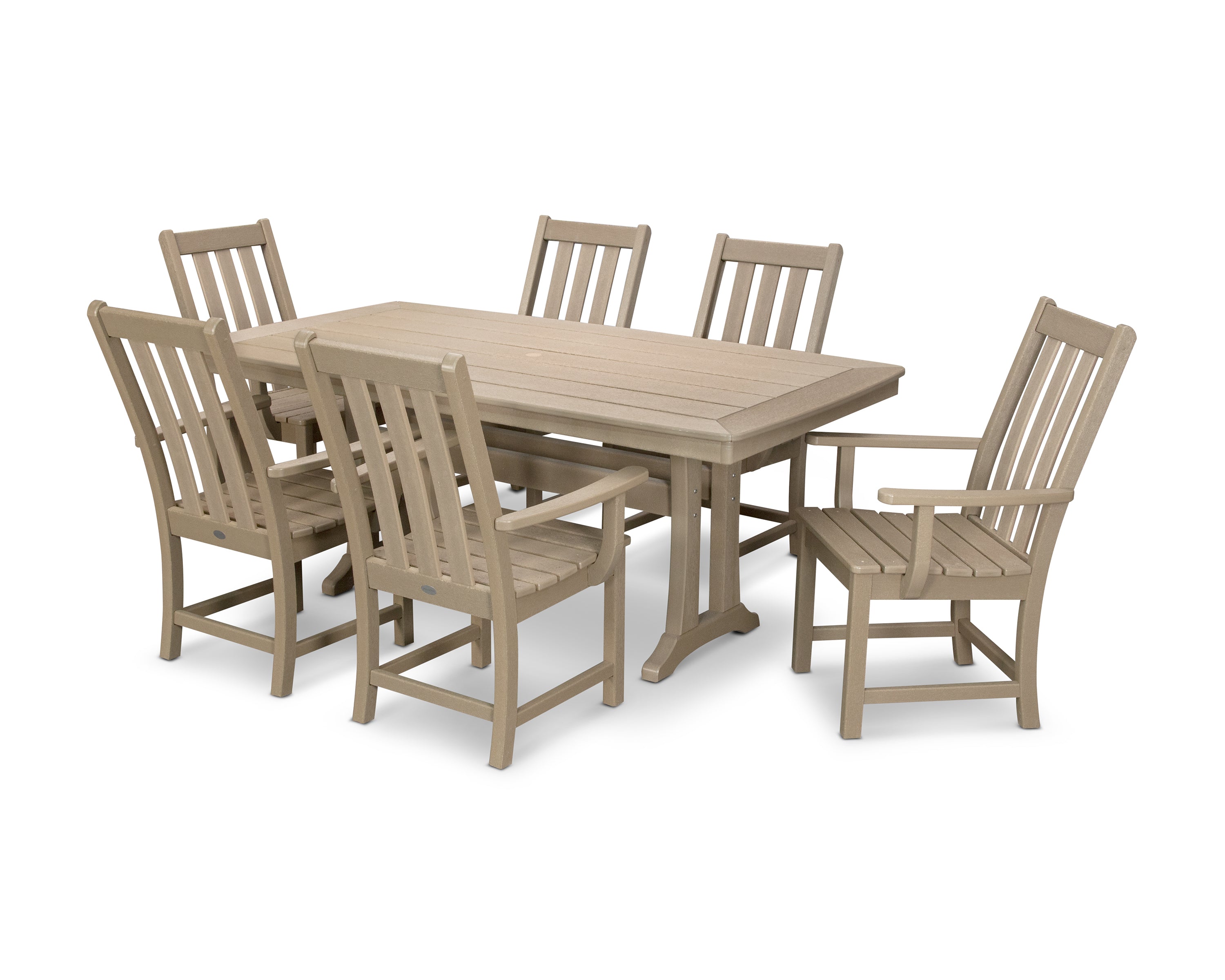 POLYWOOD® Vineyard 7-Piece Arm Chair Dining Set in Vintage Sahara