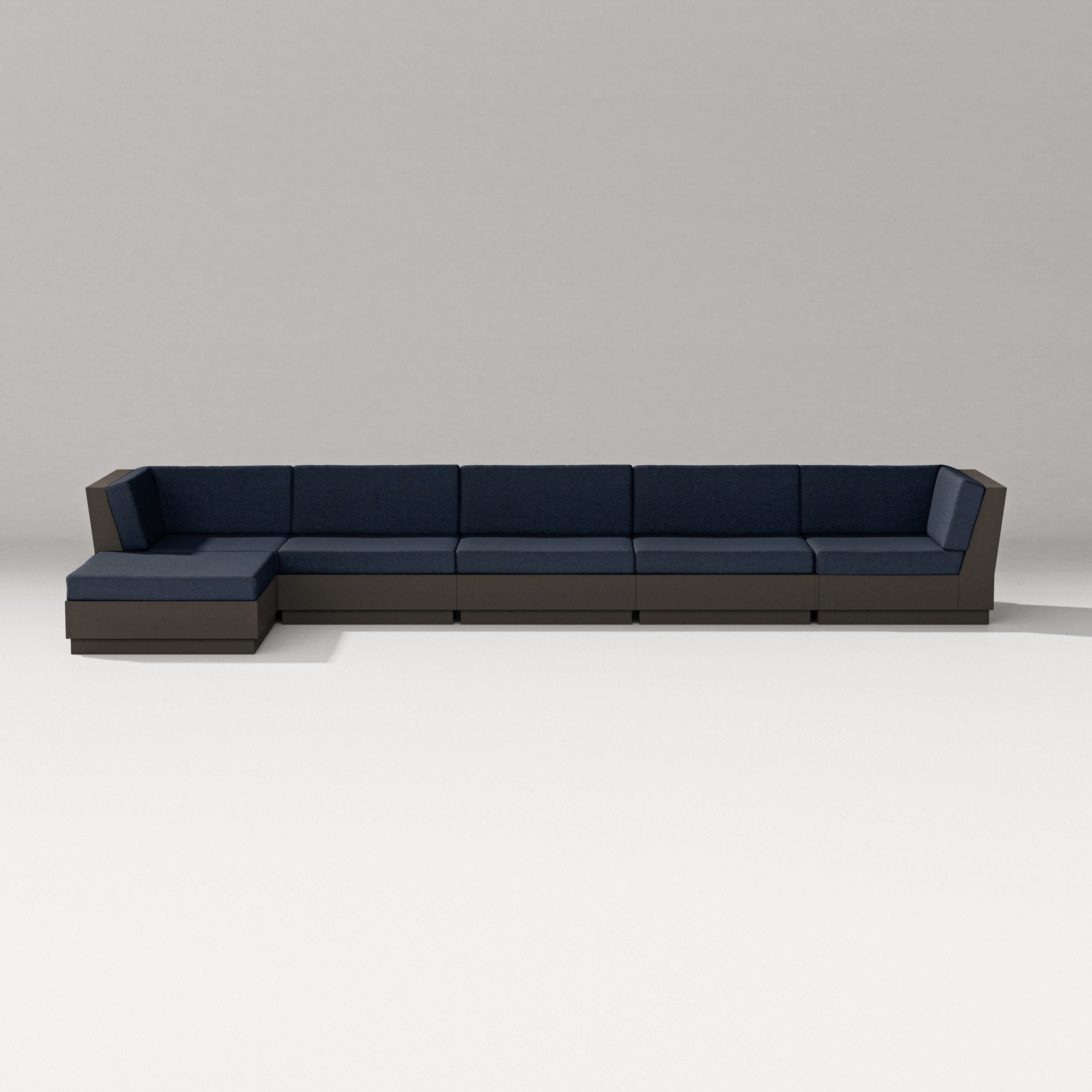 PW Designer Series Elevate 6-Piece Chaise Sectional in Vintage Coffee / Marine Indigo