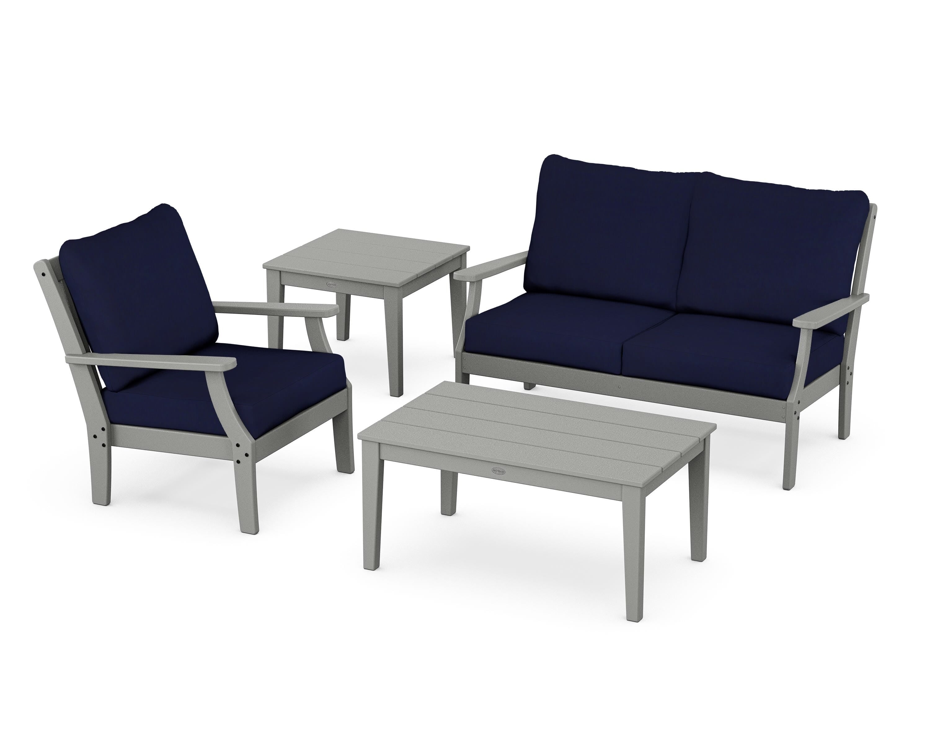 POLYWOOD Braxton 4-Piece Deep Seating Set in Slate Grey / Navy
