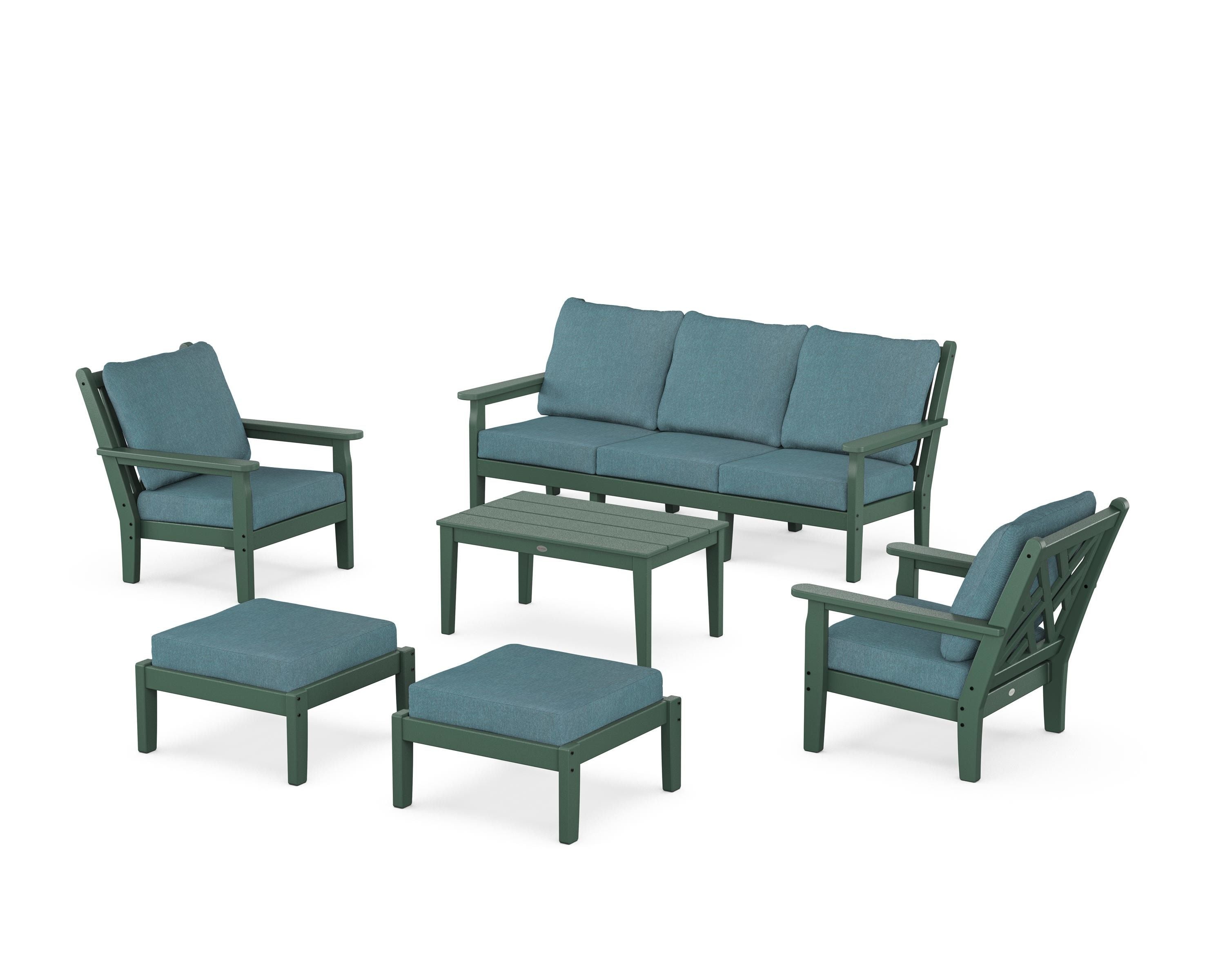 POLYWOOD Chippendale 6-Piece Lounge Sofa Set in Green / Ocean Teal