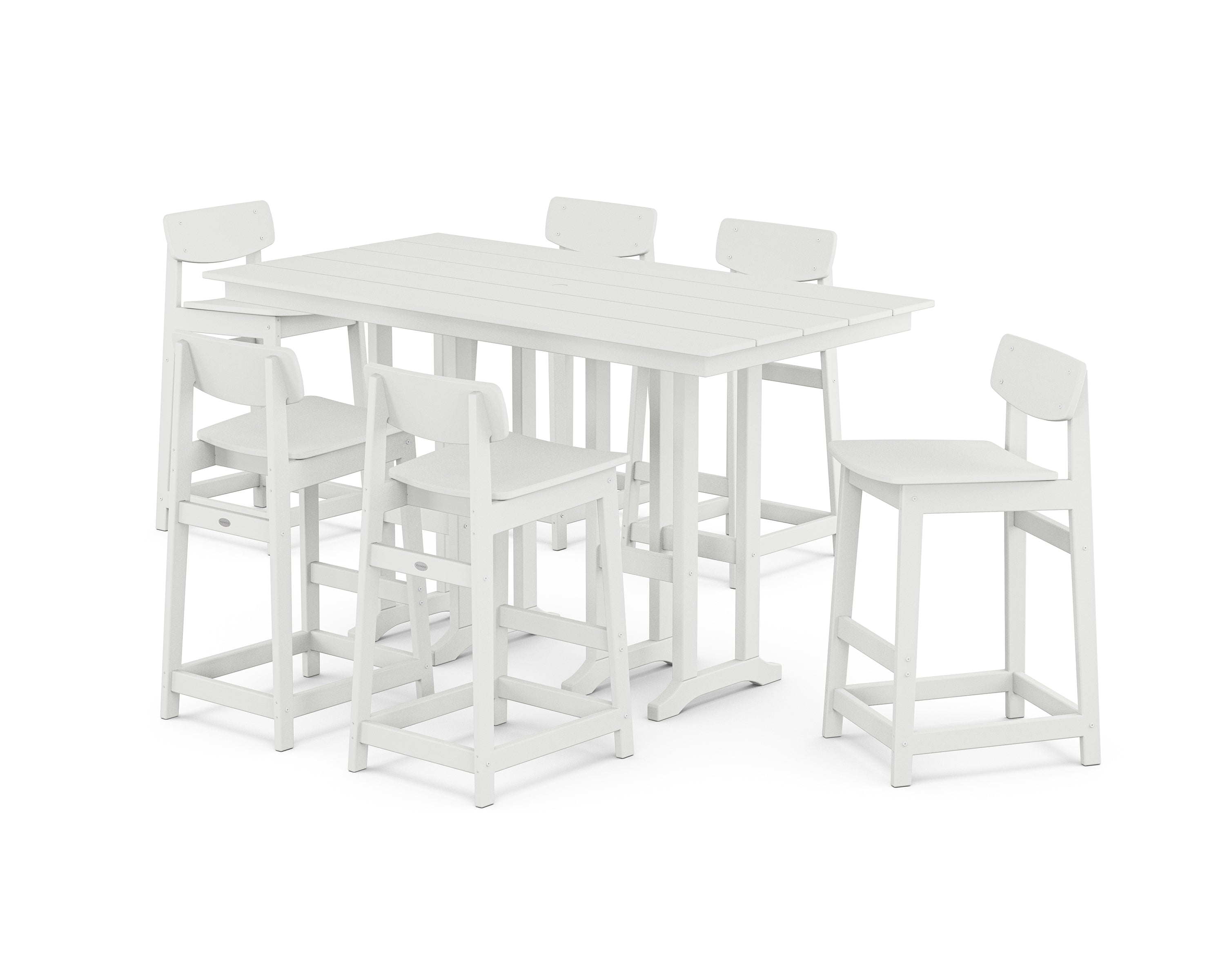 POLYWOOD Modern Studio Urban Lowback Bar Chair 7-Piece Set in White