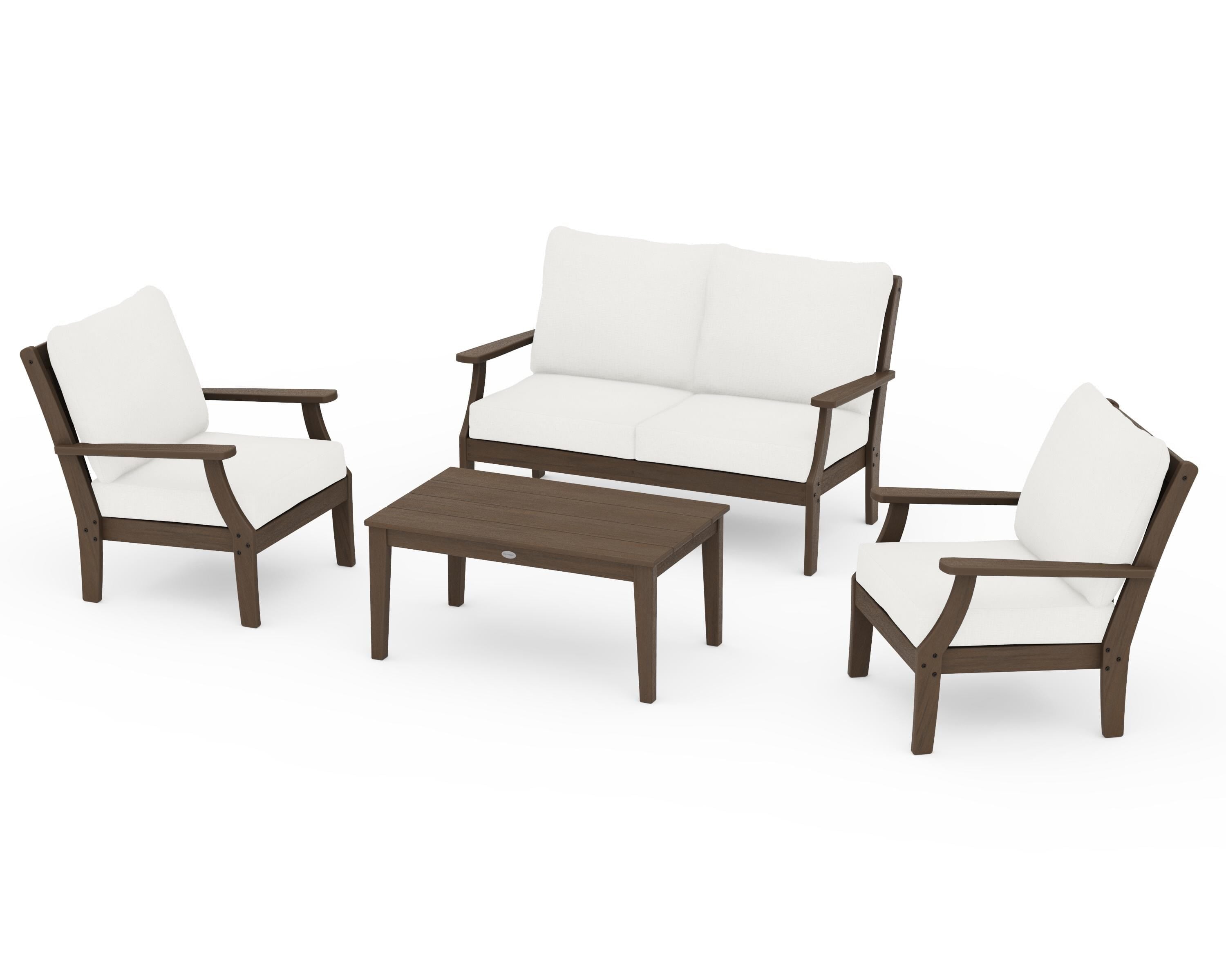 POLYWOOD Braxton 4-Piece Deep Seating Chair Set in Kona / Natural Linen