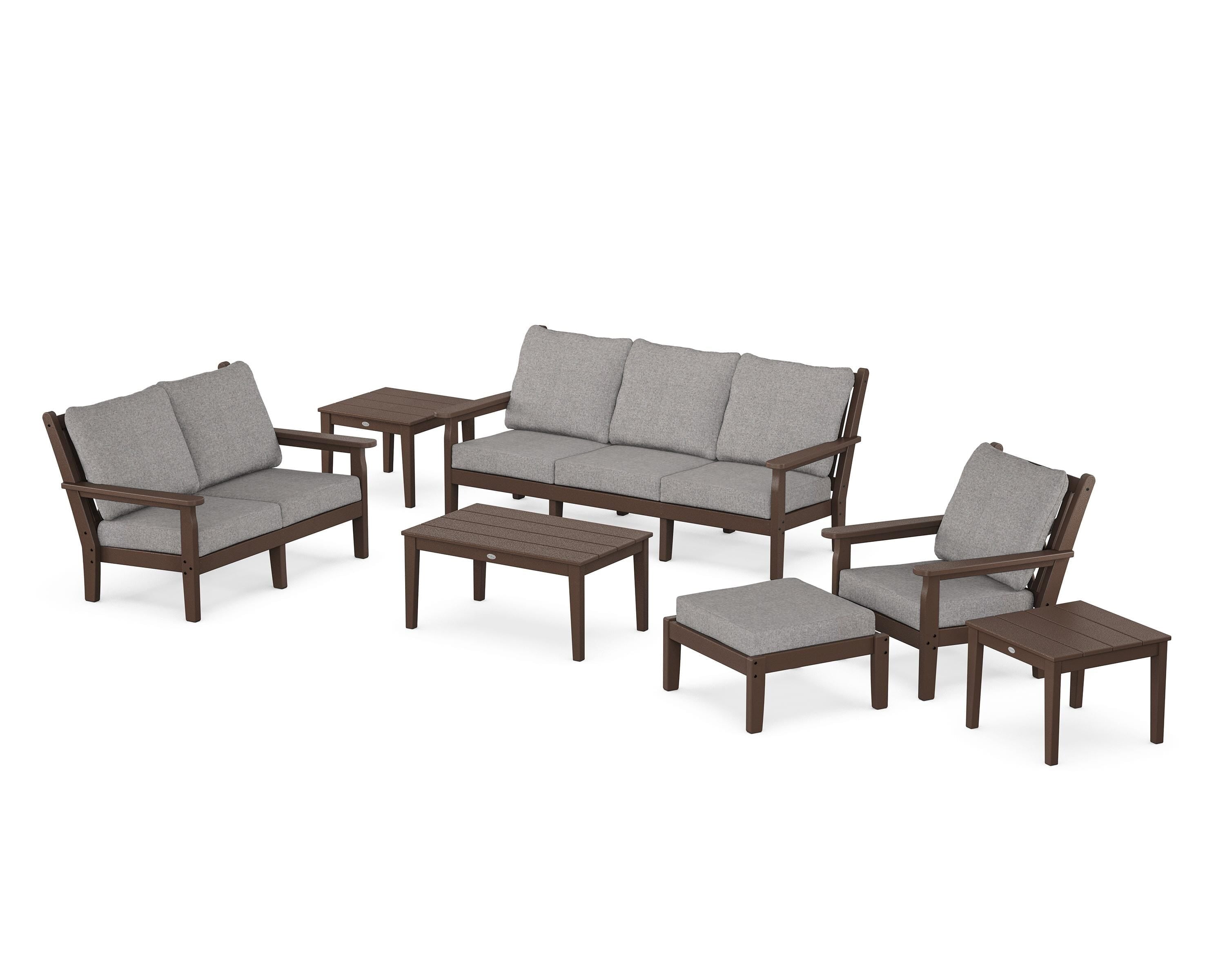 POLYWOOD Chippendale 7-Piece Deep Seating Set in Mahogany / Grey Mist