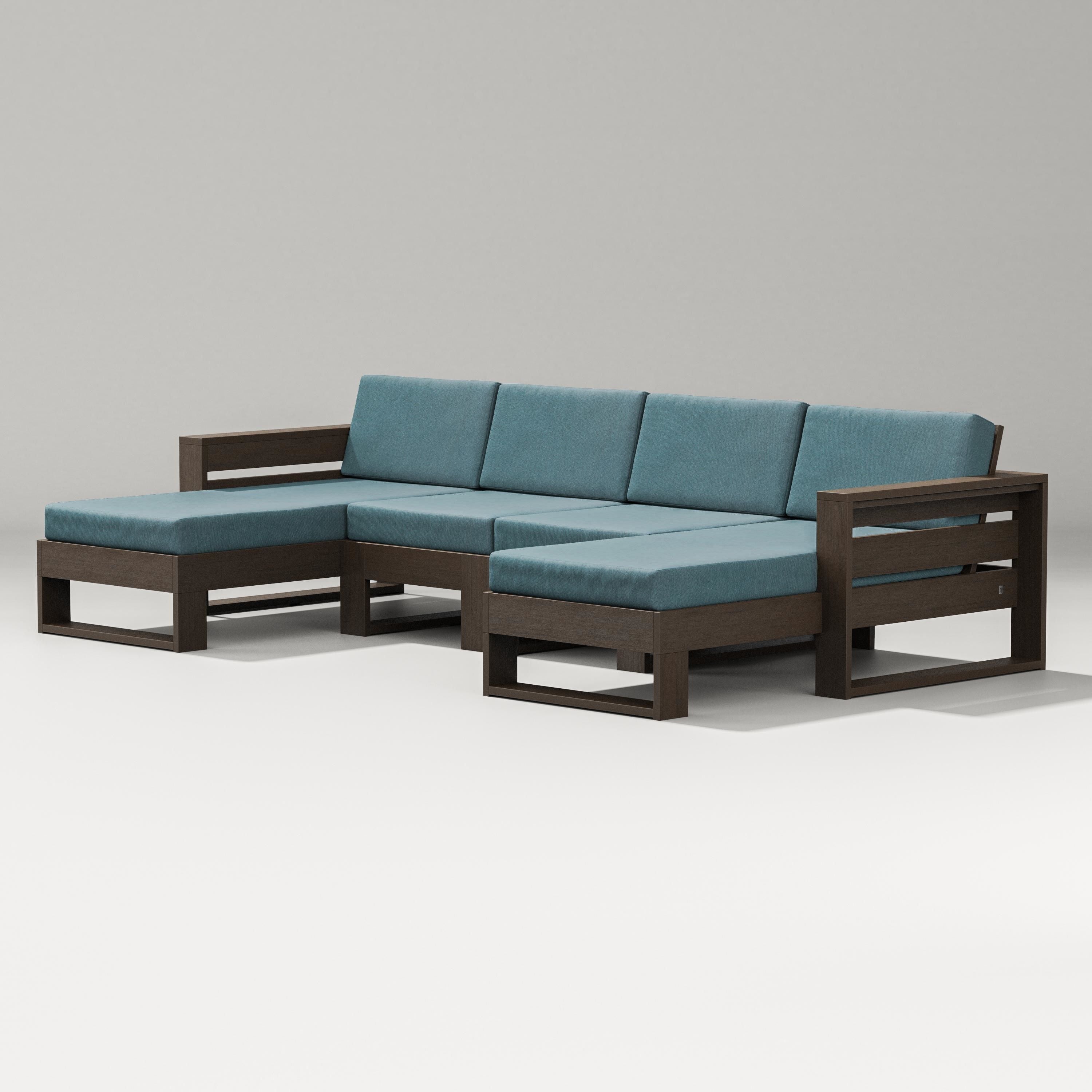 PW Designer Series Latitude Double Chaise Sectional in Kona / Ocean Teal