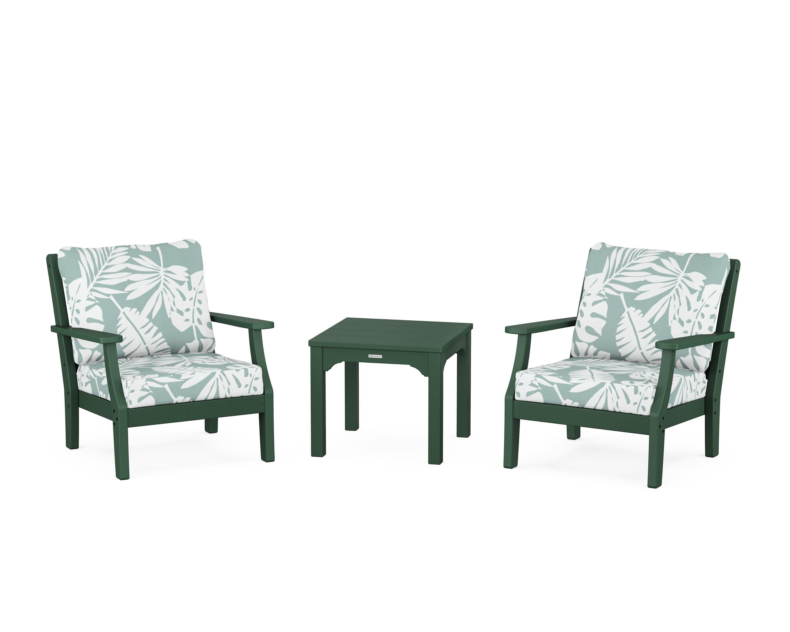 Martha Stewart by POLYWOOD Chinoiserie 3-Piece Deep Seating Set in Green / Leaf Glacier Spa