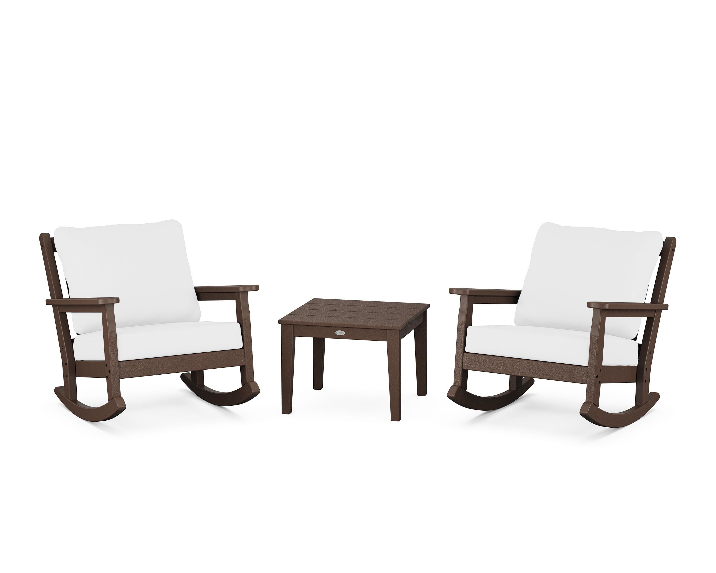 POLYWOOD Chippendale 3-Piece Deep Seating Rocker Set in Mahogany / Natural