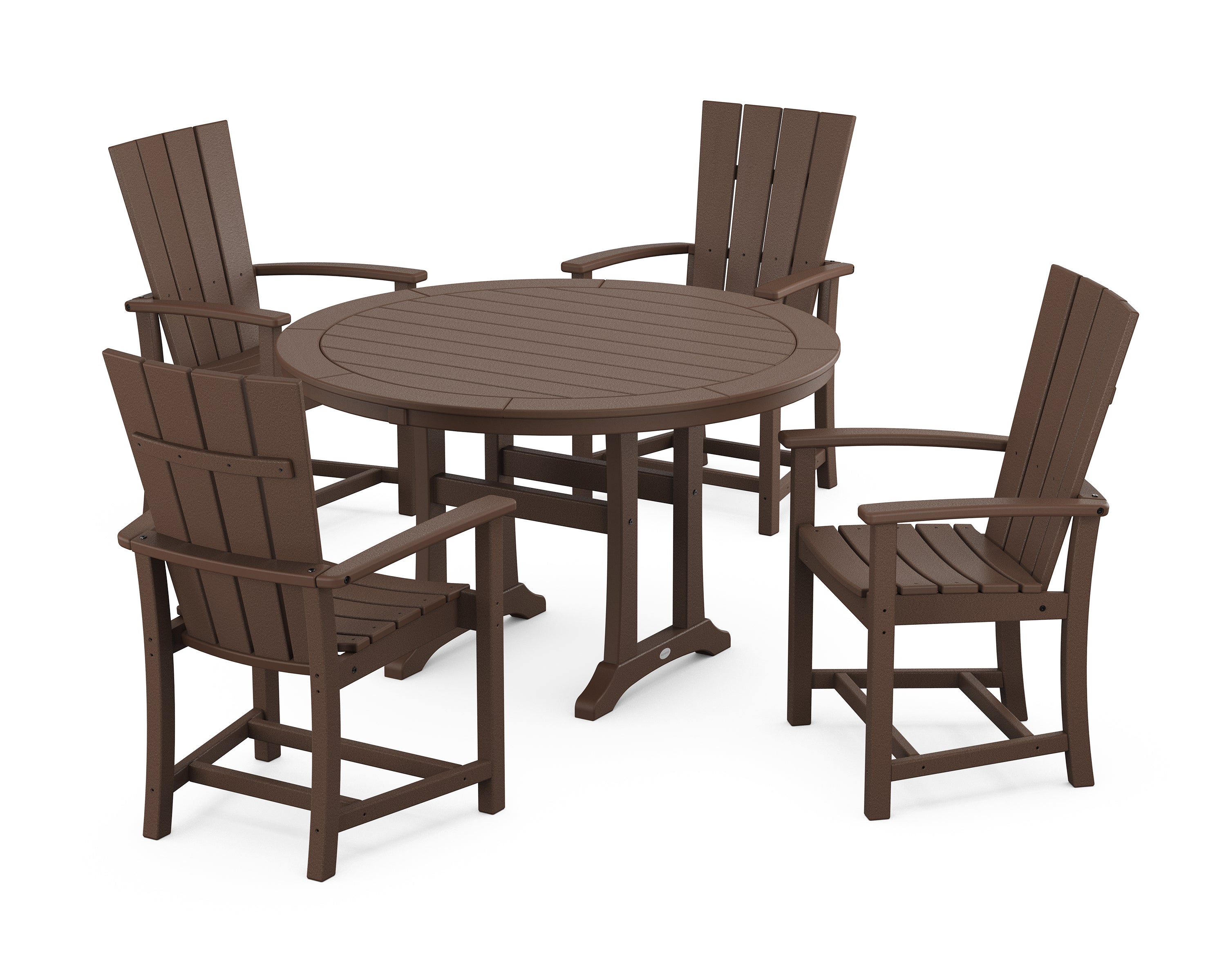 POLYWOOD® Quattro 5-Piece Round Dining Set with Trestle Legs in Mahogany
