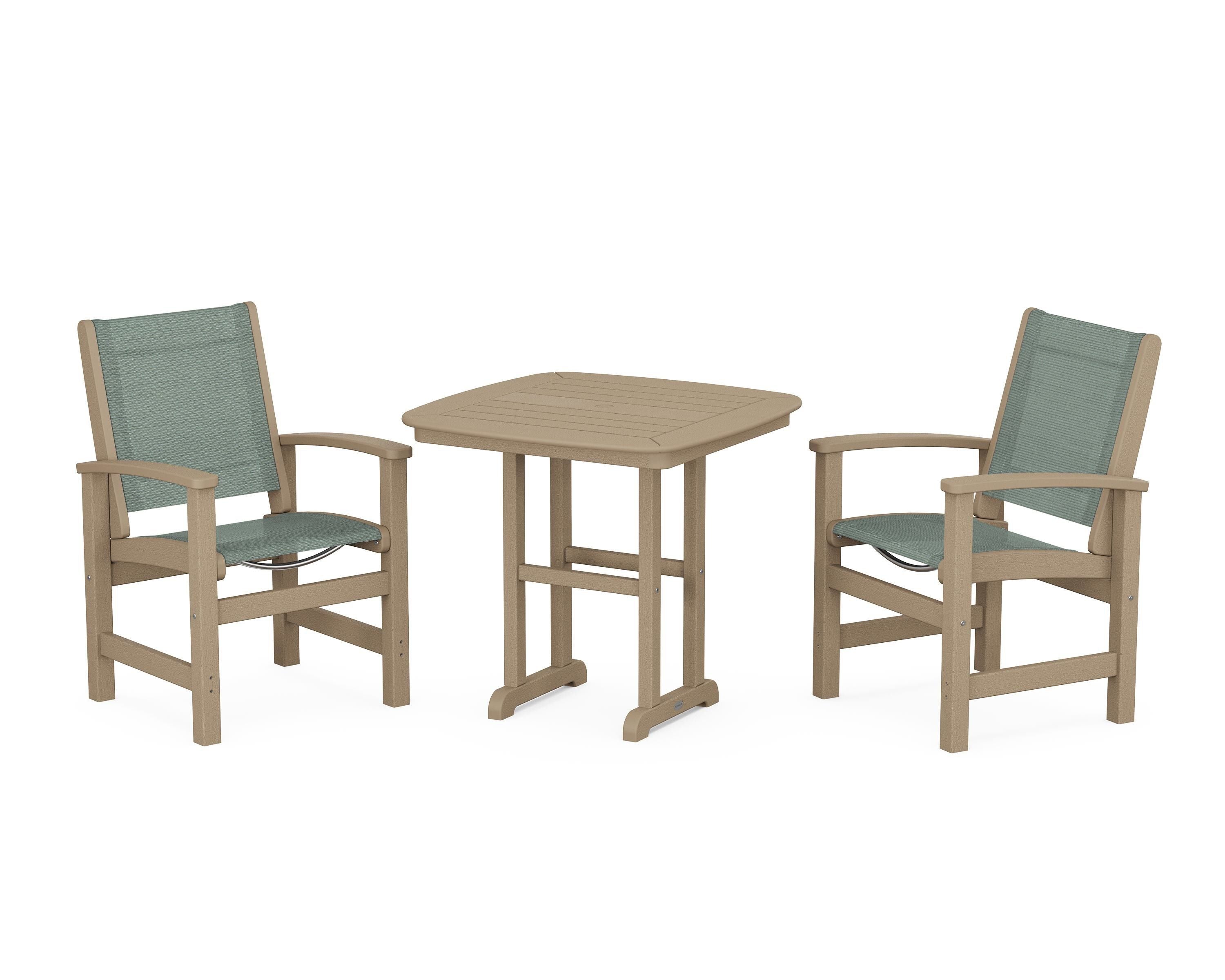 POLYWOOD Coastal 3-Piece Dining Set in Vintage Sahara / Dupioni Sea Mist Sling
