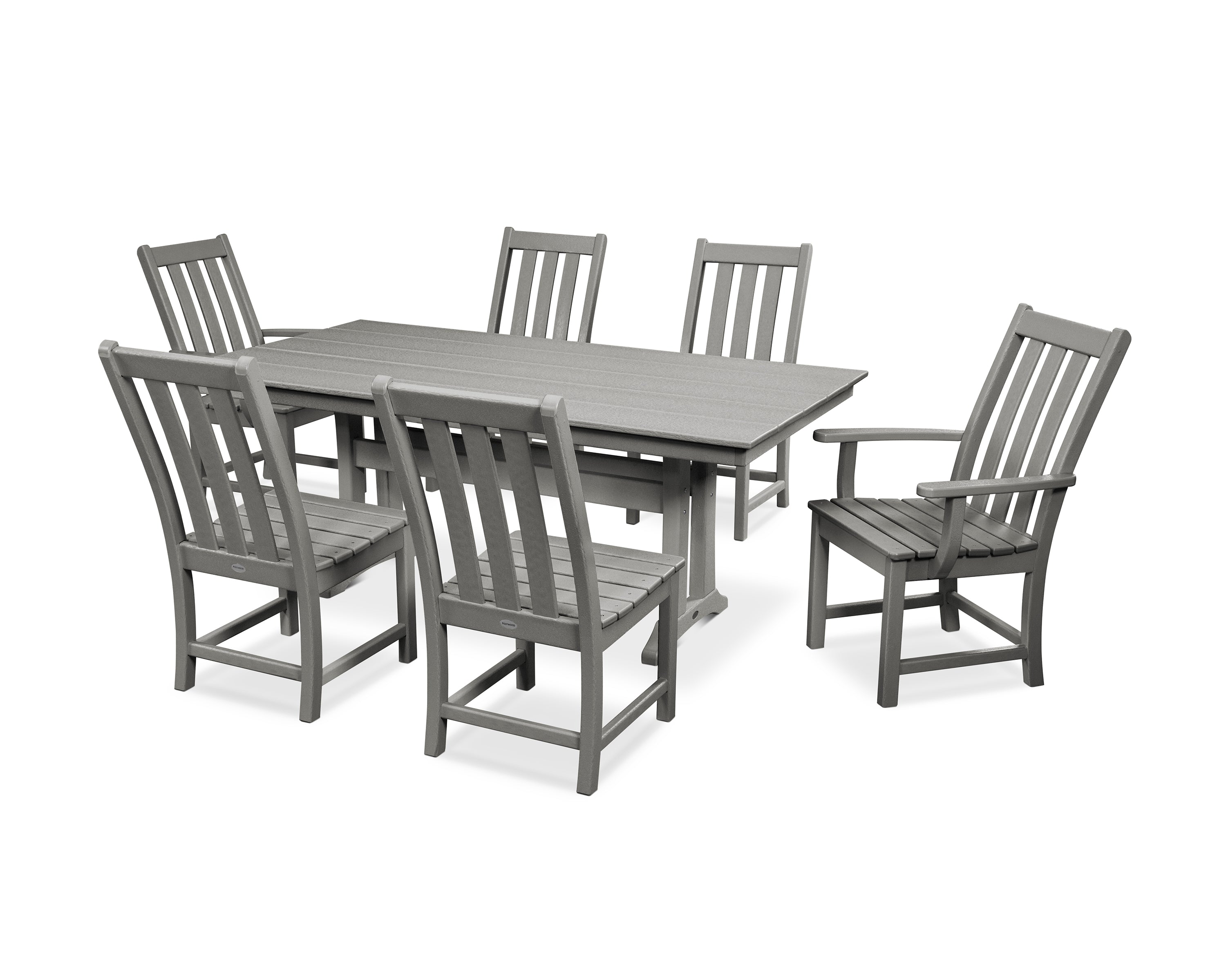 POLYWOOD Vineyard 7-Piece Farmhouse Dining Set with Trestle Legs in Slate Grey