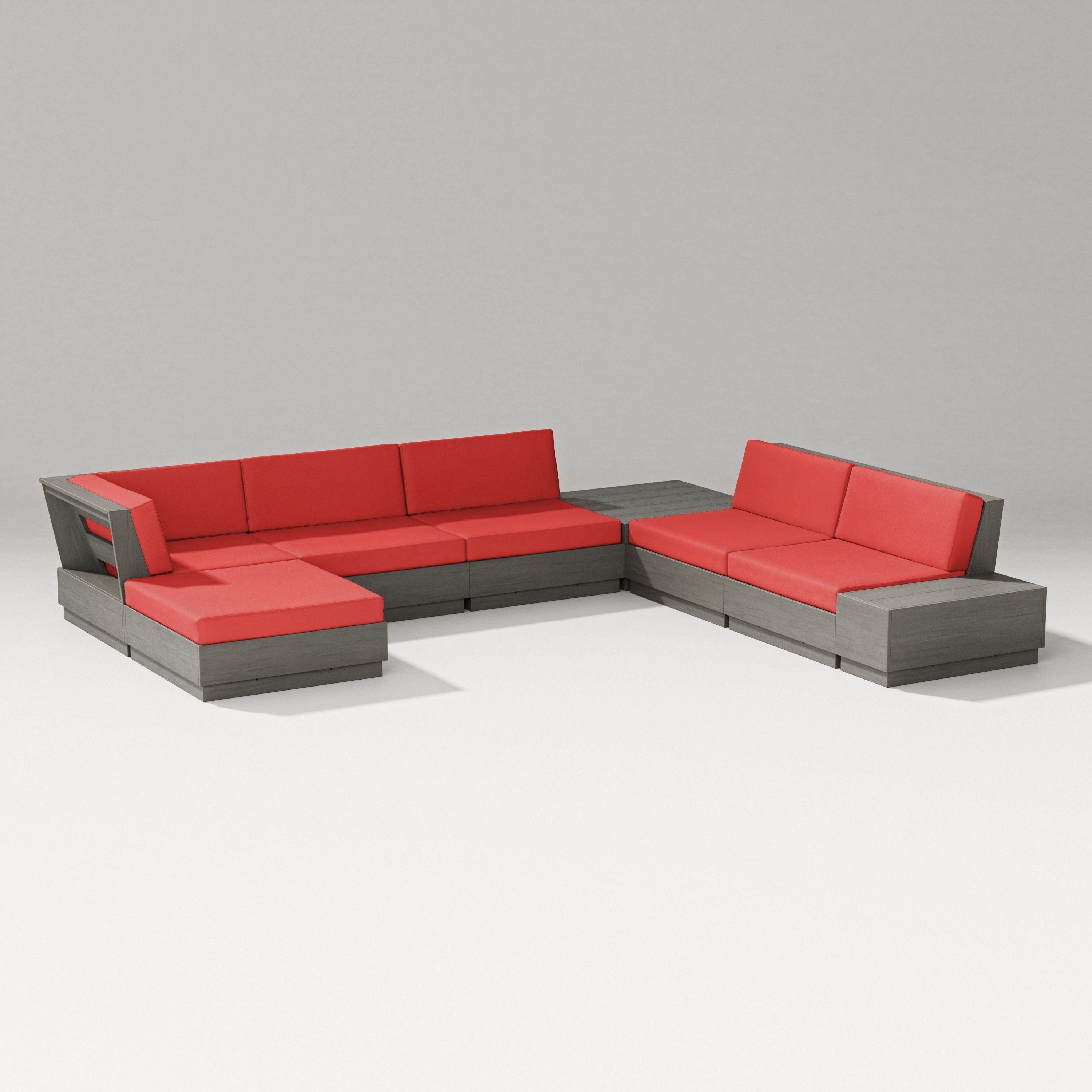 PW Designer Series Elevate 8-Piece Corner Sectional in Driftwood / Crimson Linen