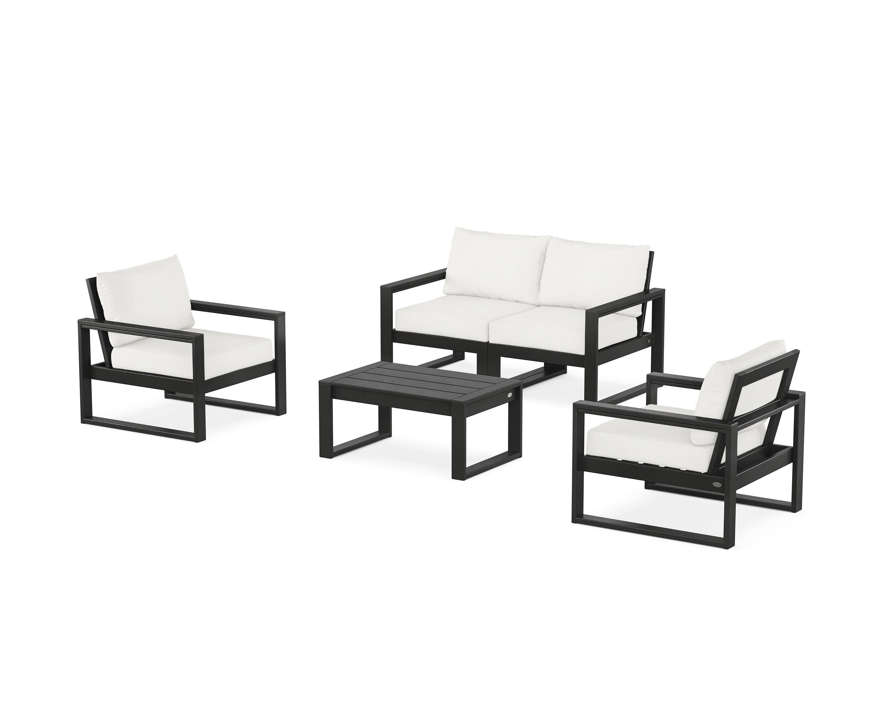 POLYWOOD EDGE Sectional 4-Piece Deep Seating Set with Loveseat in Black / Natural Linen
