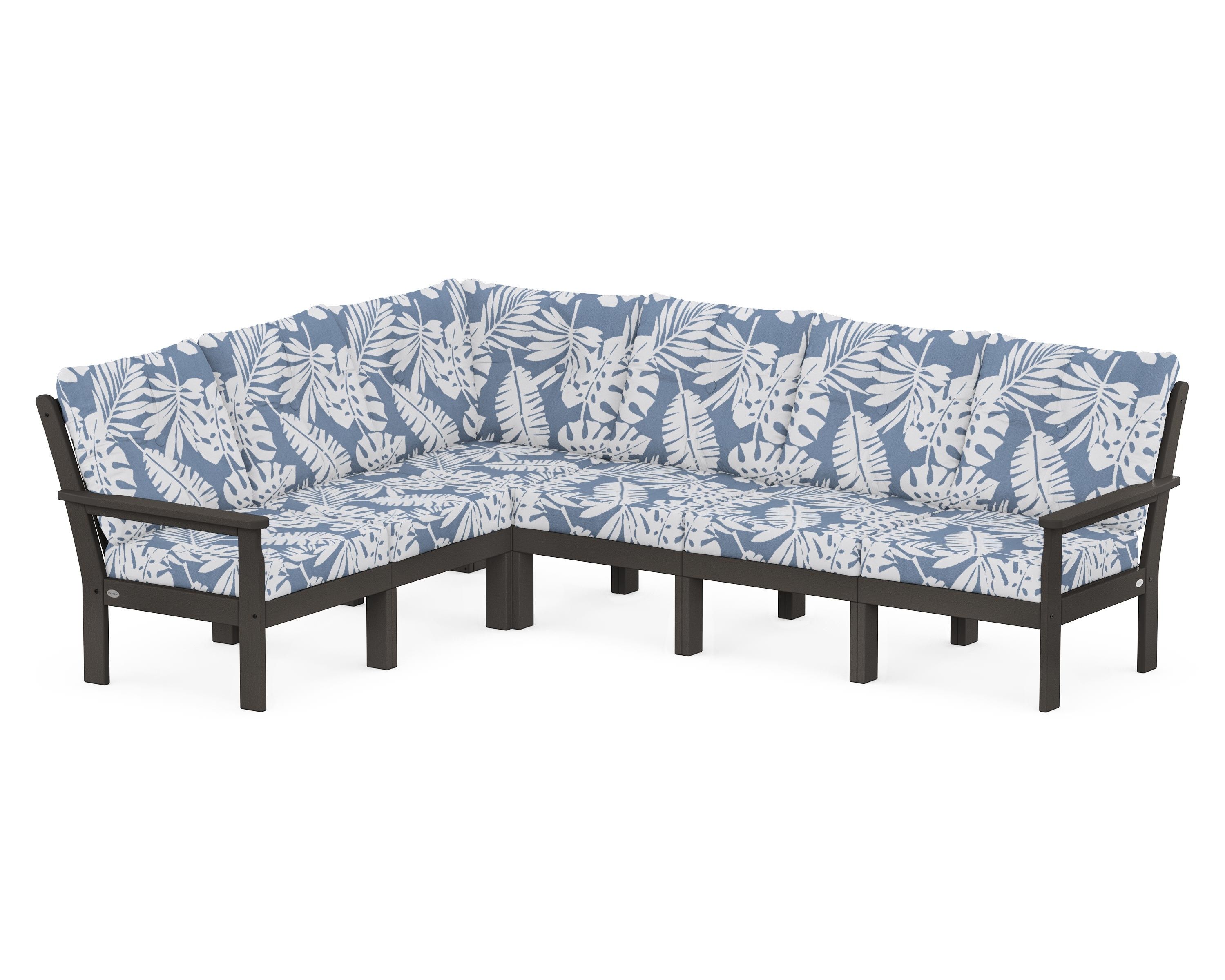 POLYWOOD Vineyard 6-Piece Sectional in Vintage Coffee / Leaf Sky Blue