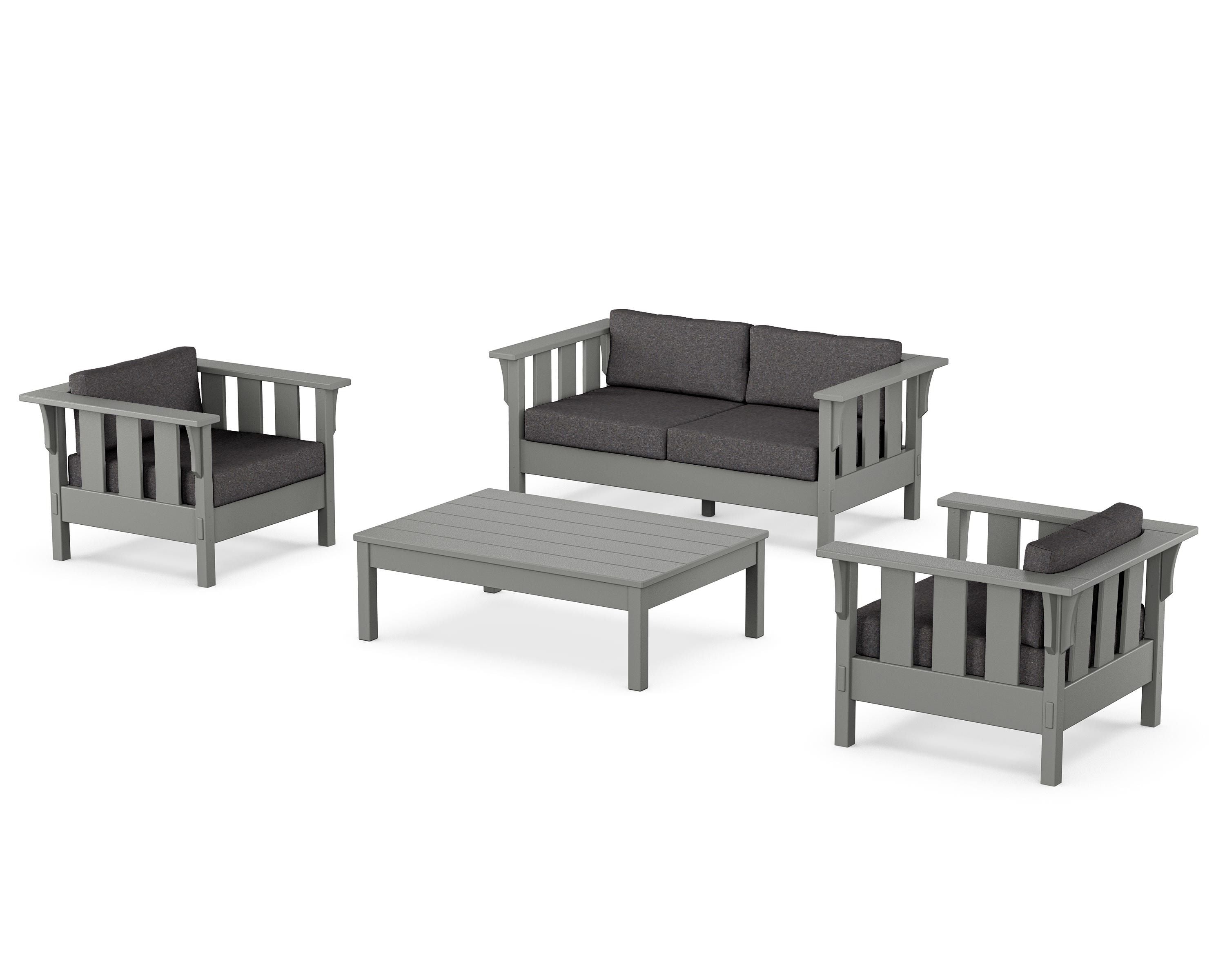 Martha Stewart by POLYWOOD Acadia 4-Piece Deep Seating Set with Loveseat in Slate Grey / Ash Charcoal