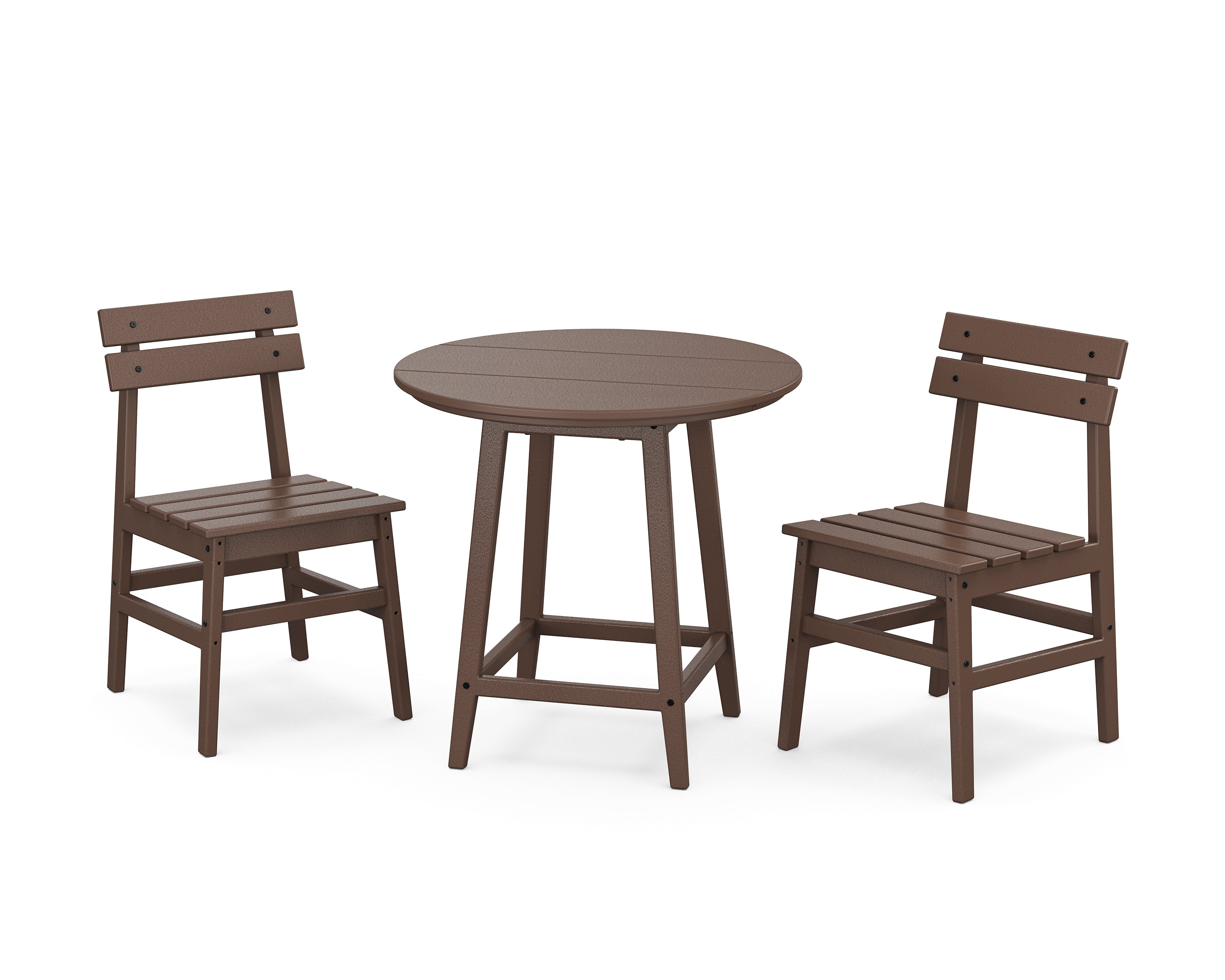 POLYWOOD® Modern Studio Plaza Chair 3-Piece Round Bistro Dining Set in Mahogany
