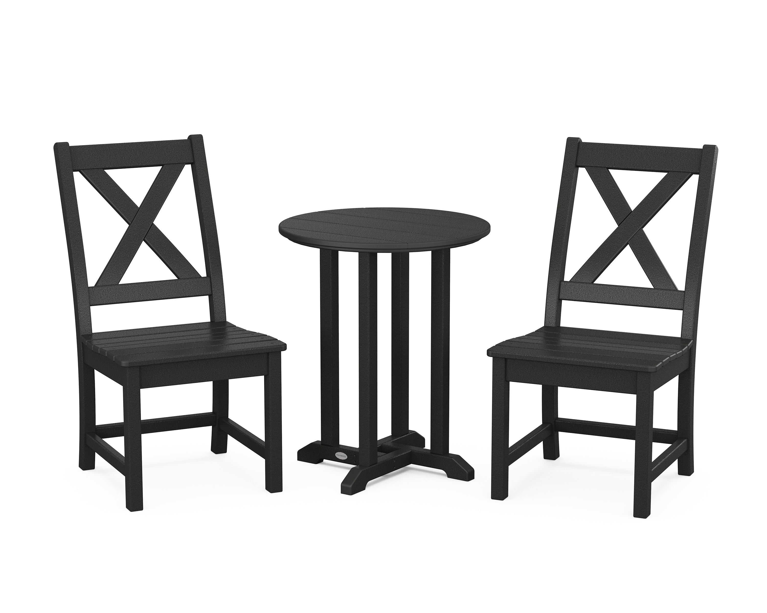 POLYWOOD Braxton Side Chair 3-Piece Round Bistro Dining Set in Black