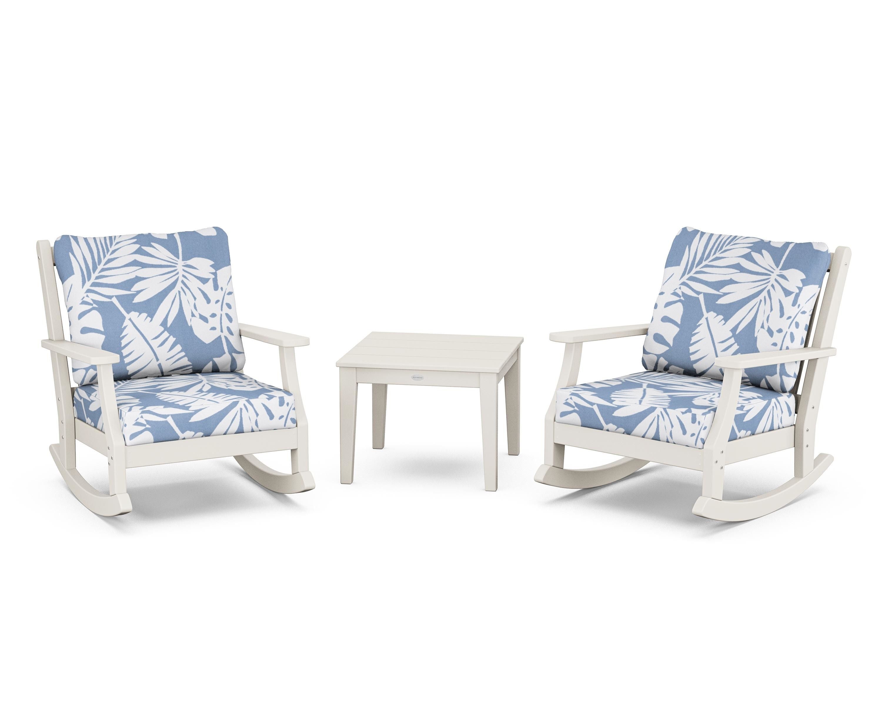 Country Living Wovendale 3-Piece Deep Seating Rocker Set in Sand / Leaf Sky Blue