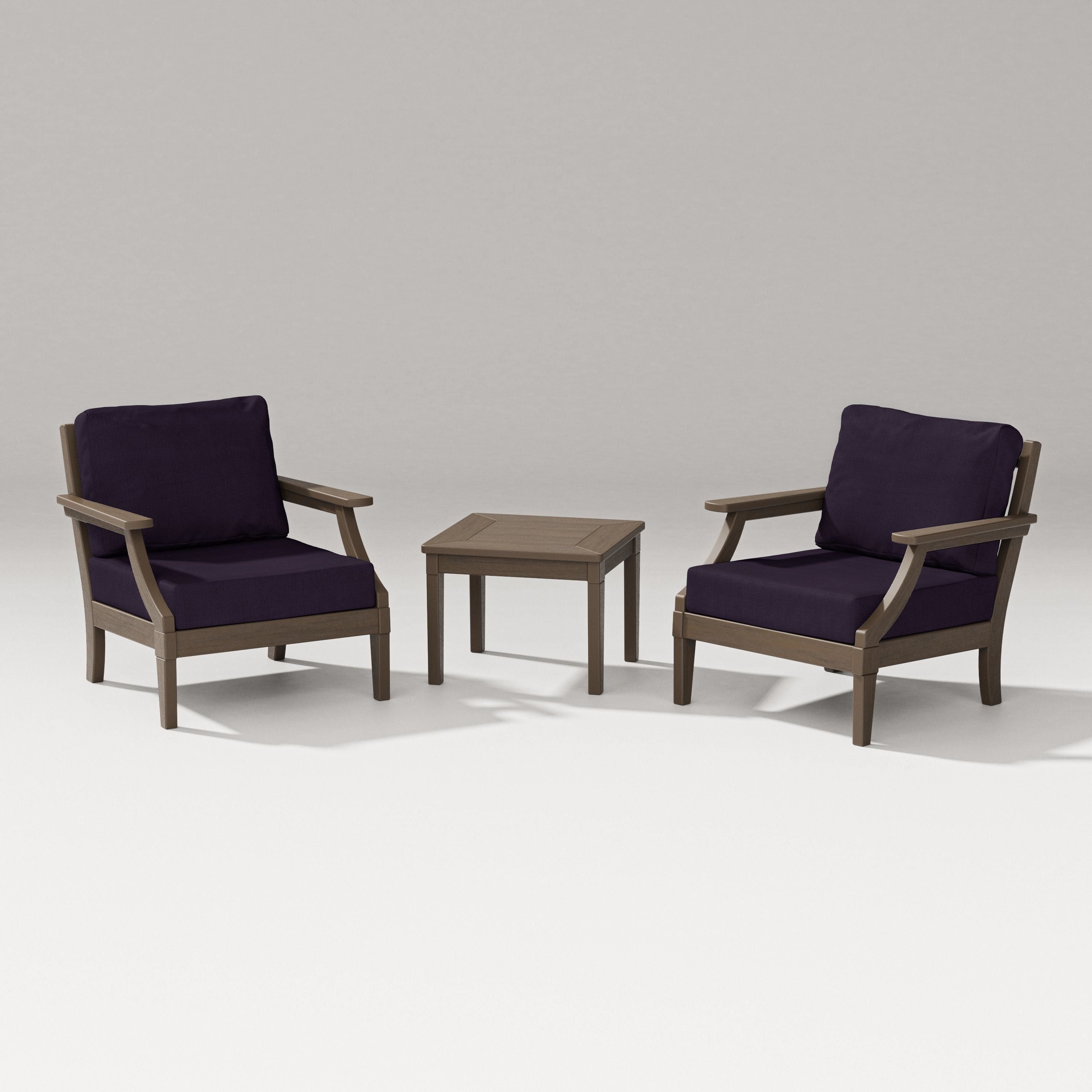 PW Designer Series Estate 3-Piece Lounge Chair Set in Kona / Navy Linen