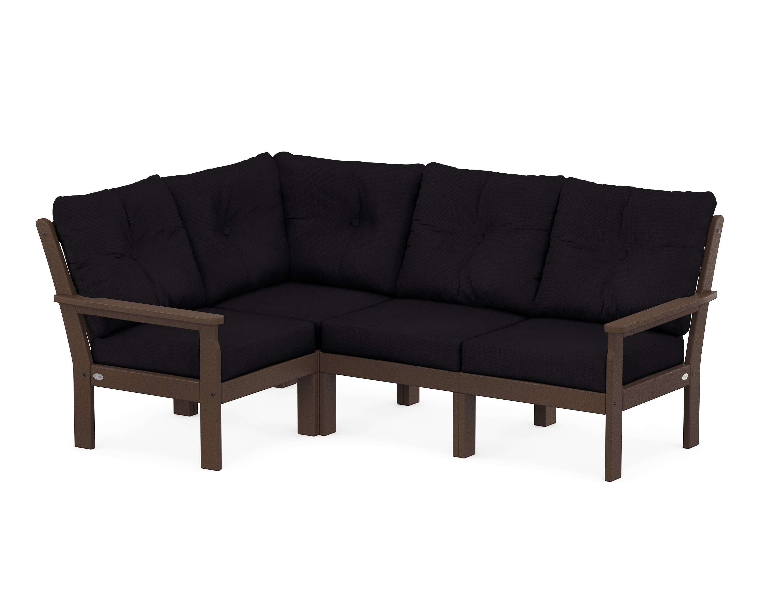 POLYWOOD Vineyard 4-Piece Sectional in Mahogany / Midnight Linen
