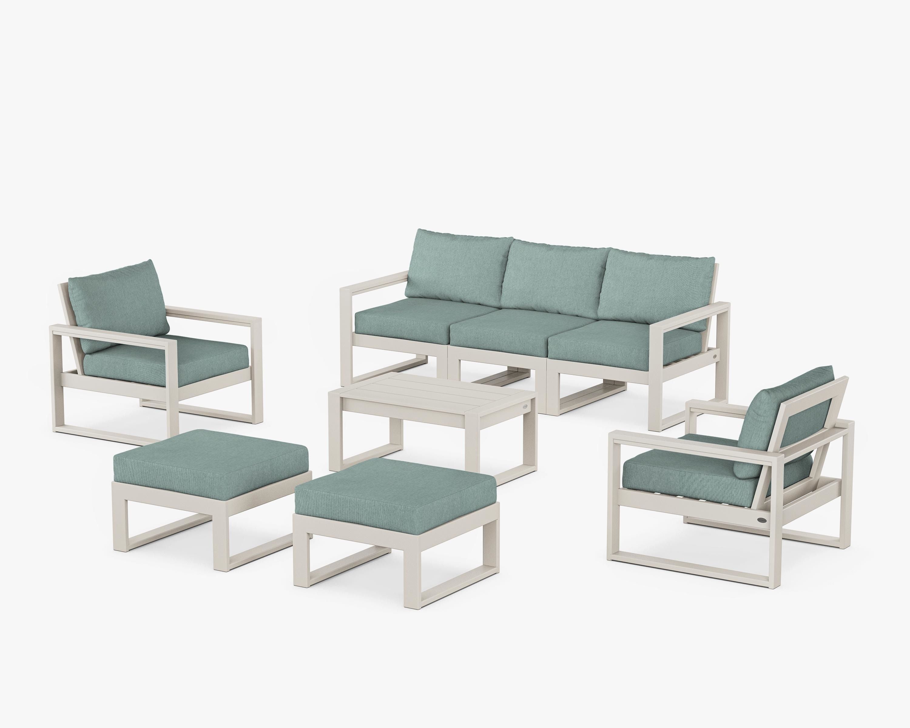 POLYWOOD EDGE Sectional 8-Piece Lounge Sofa Set in Sand / Glacier Spa