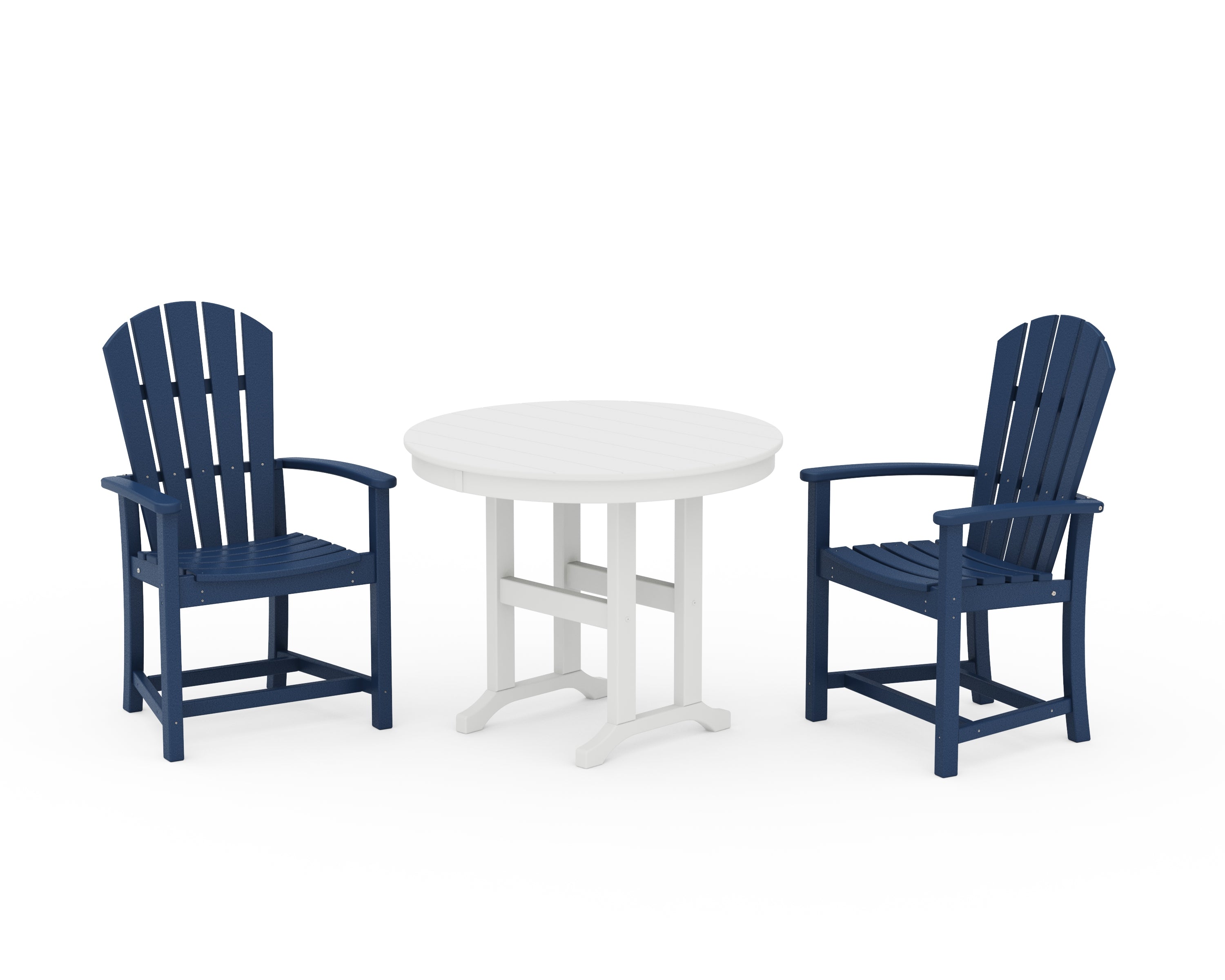 POLYWOOD Palm Coast 3-Piece Round Farmhouse Dining Set in Navy / White