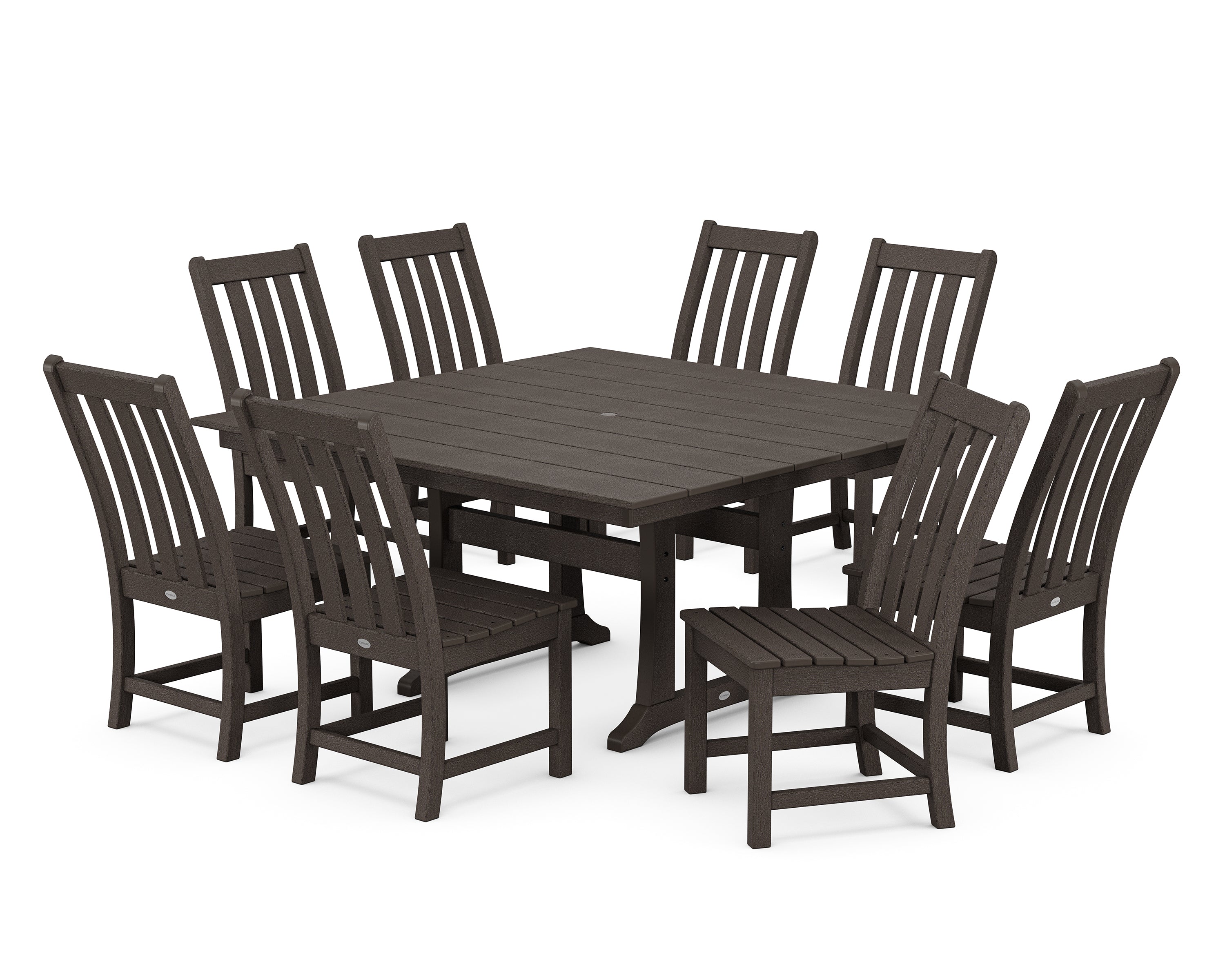 POLYWOOD Vineyard 9-Piece Farmhouse Trestle Dining Set in Vintage Coffee