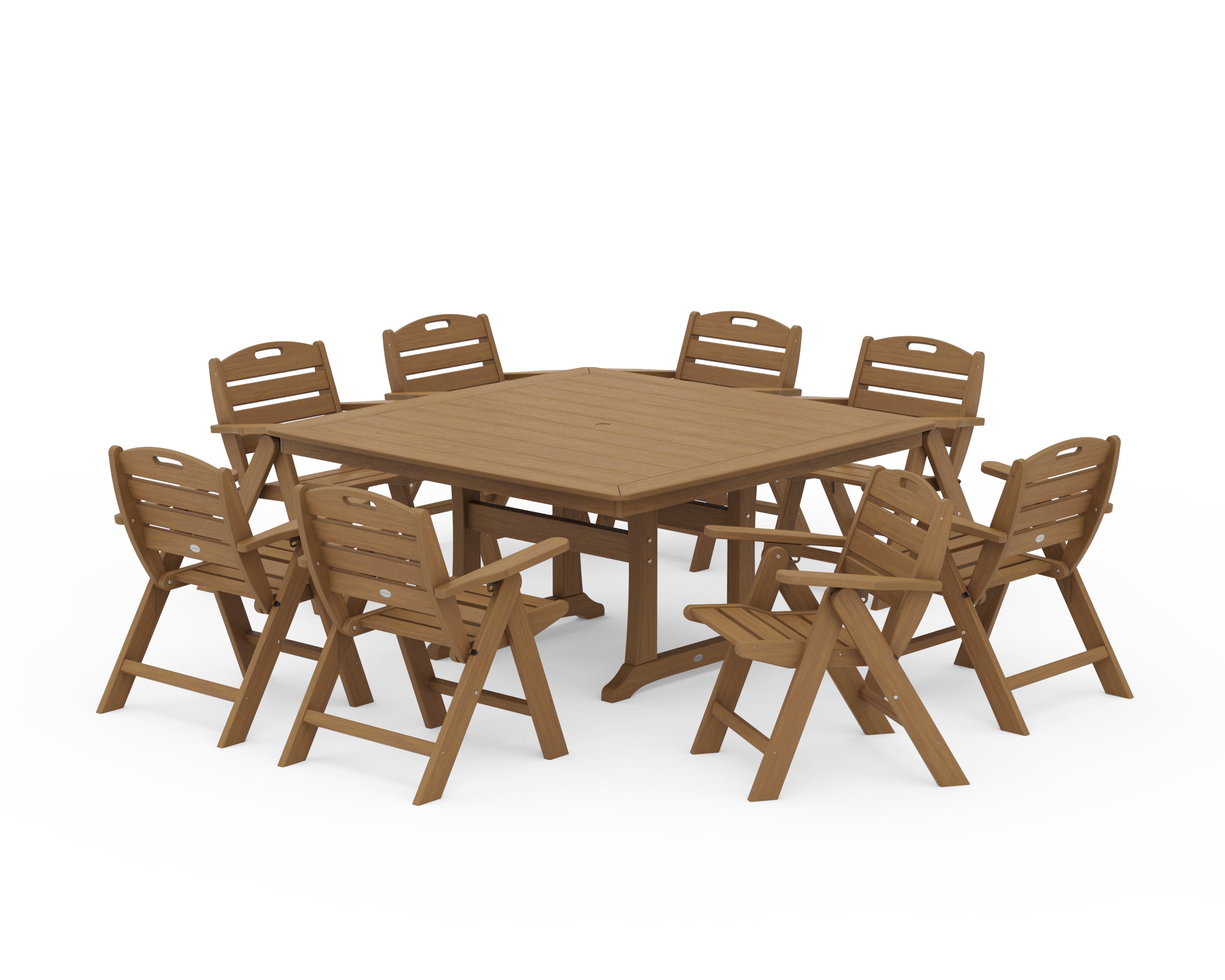POLYWOOD Nautical Lowback 9-Piece Square Dining Set with Trestle Legs in Natural