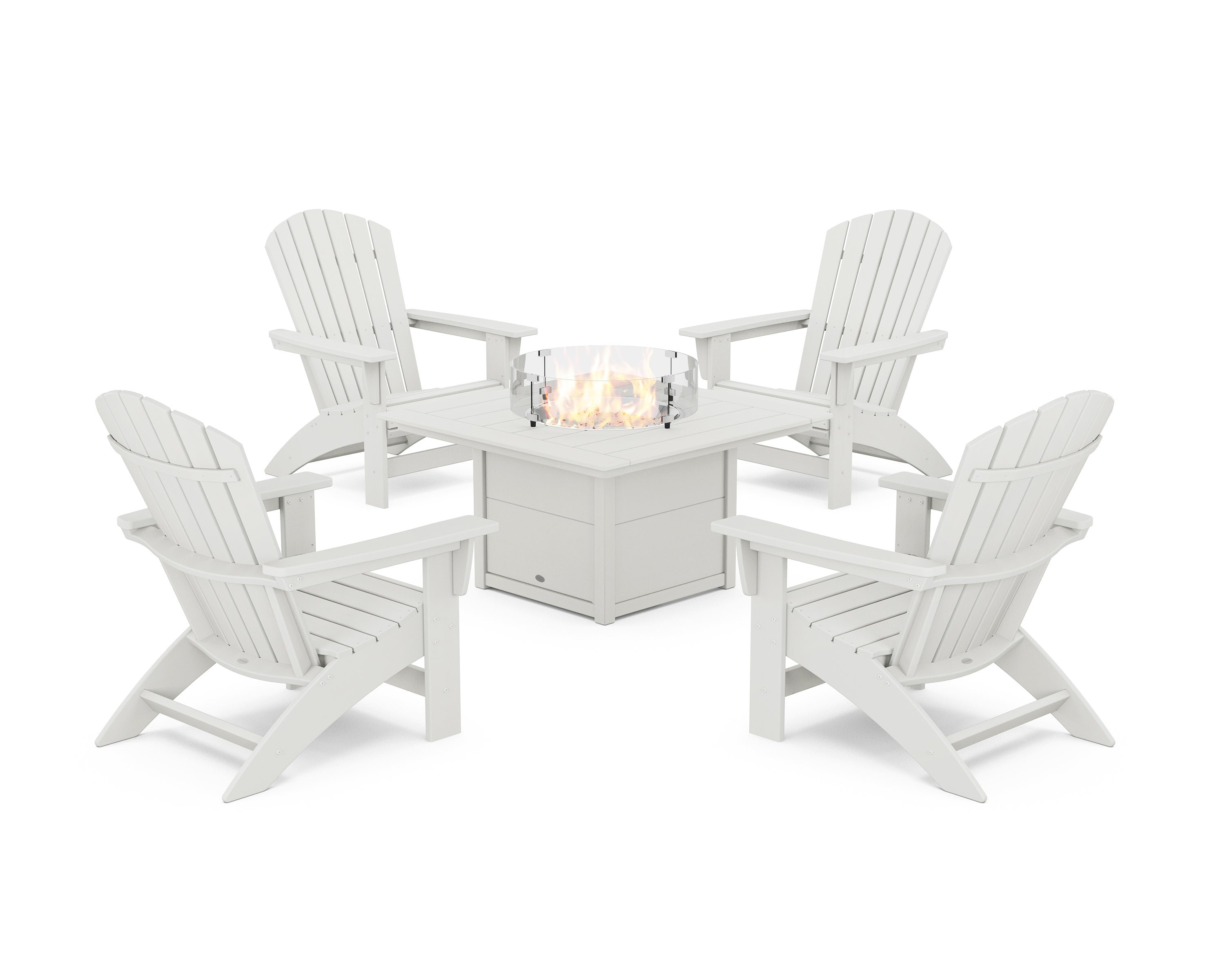 POLYWOOD® 5-Piece Nautical Grand Adirondack Conversation Set with Fire Pit Table in Vintage White