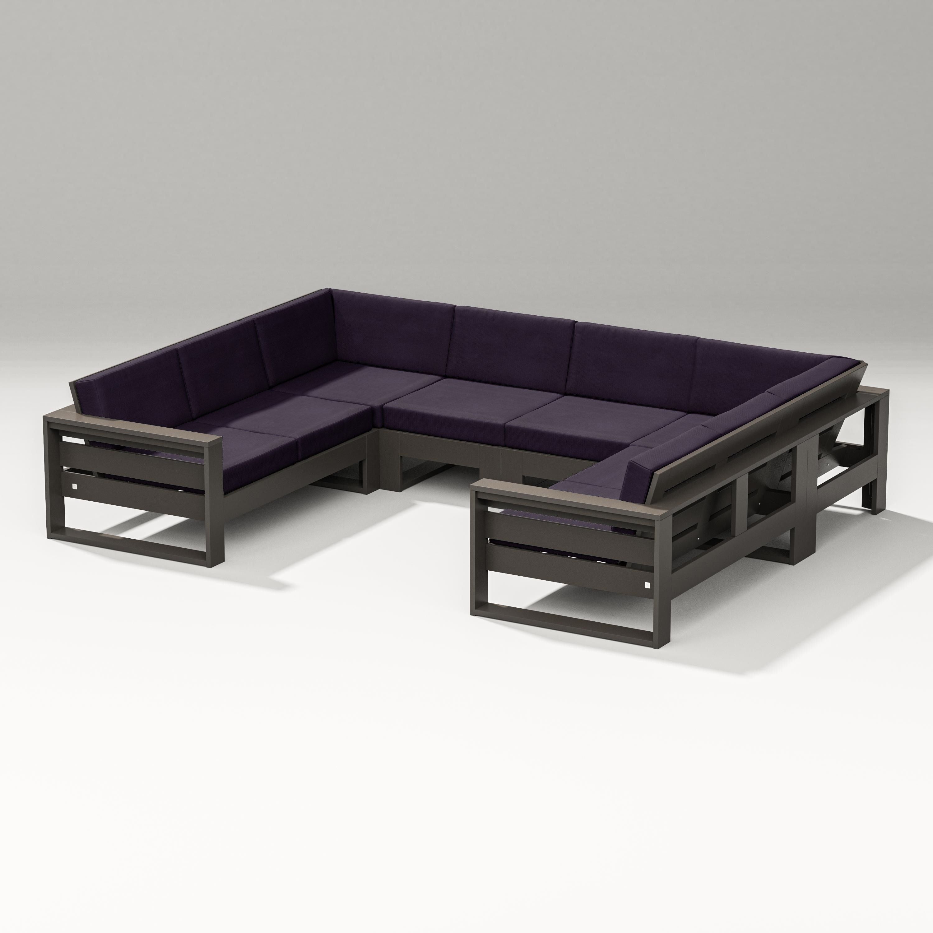 PW Designer Series Latitude U-Shaped Sectional in Vintage Coffee / Navy Linen